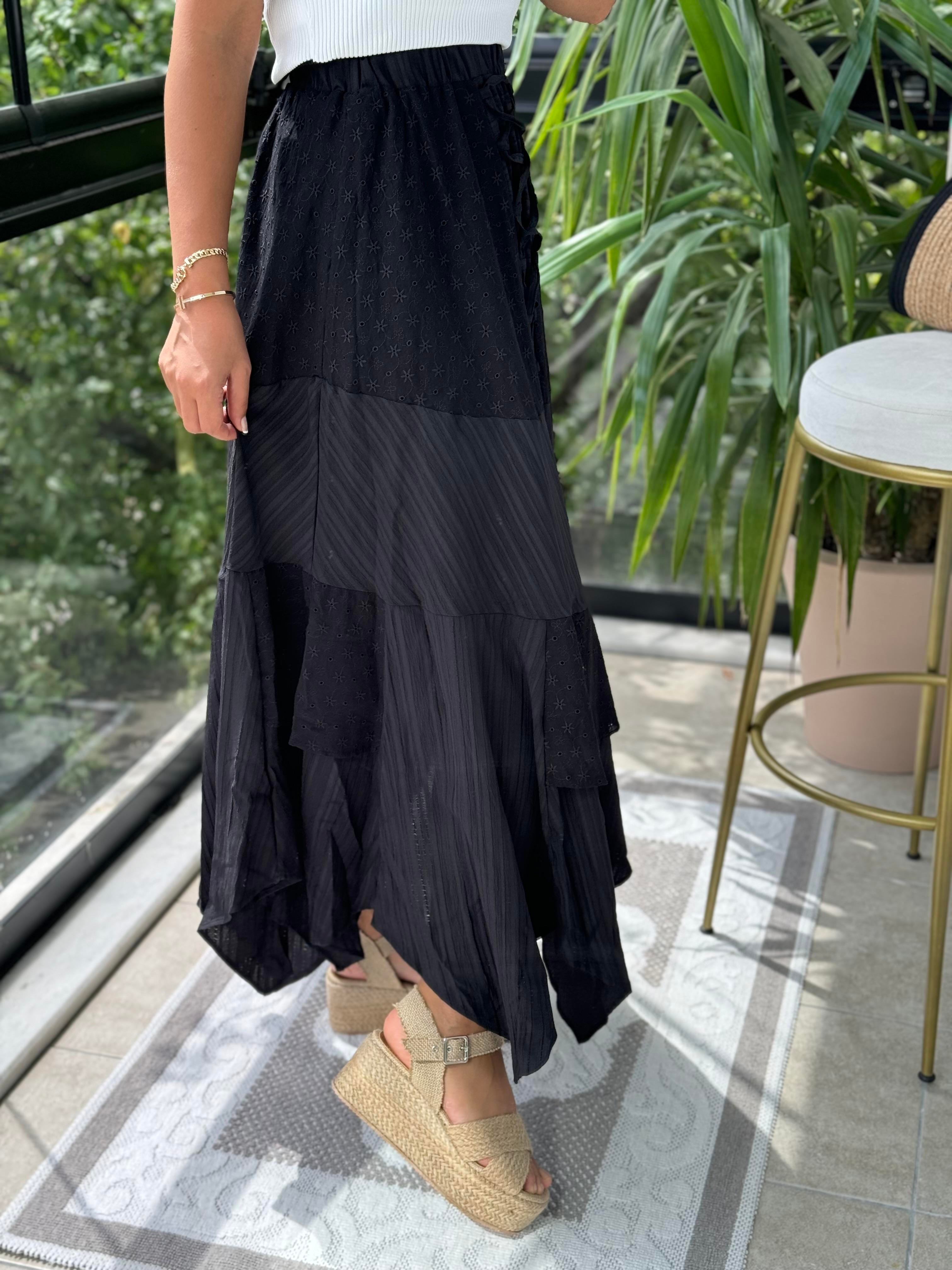 Brode Parçalı Etek Siyah