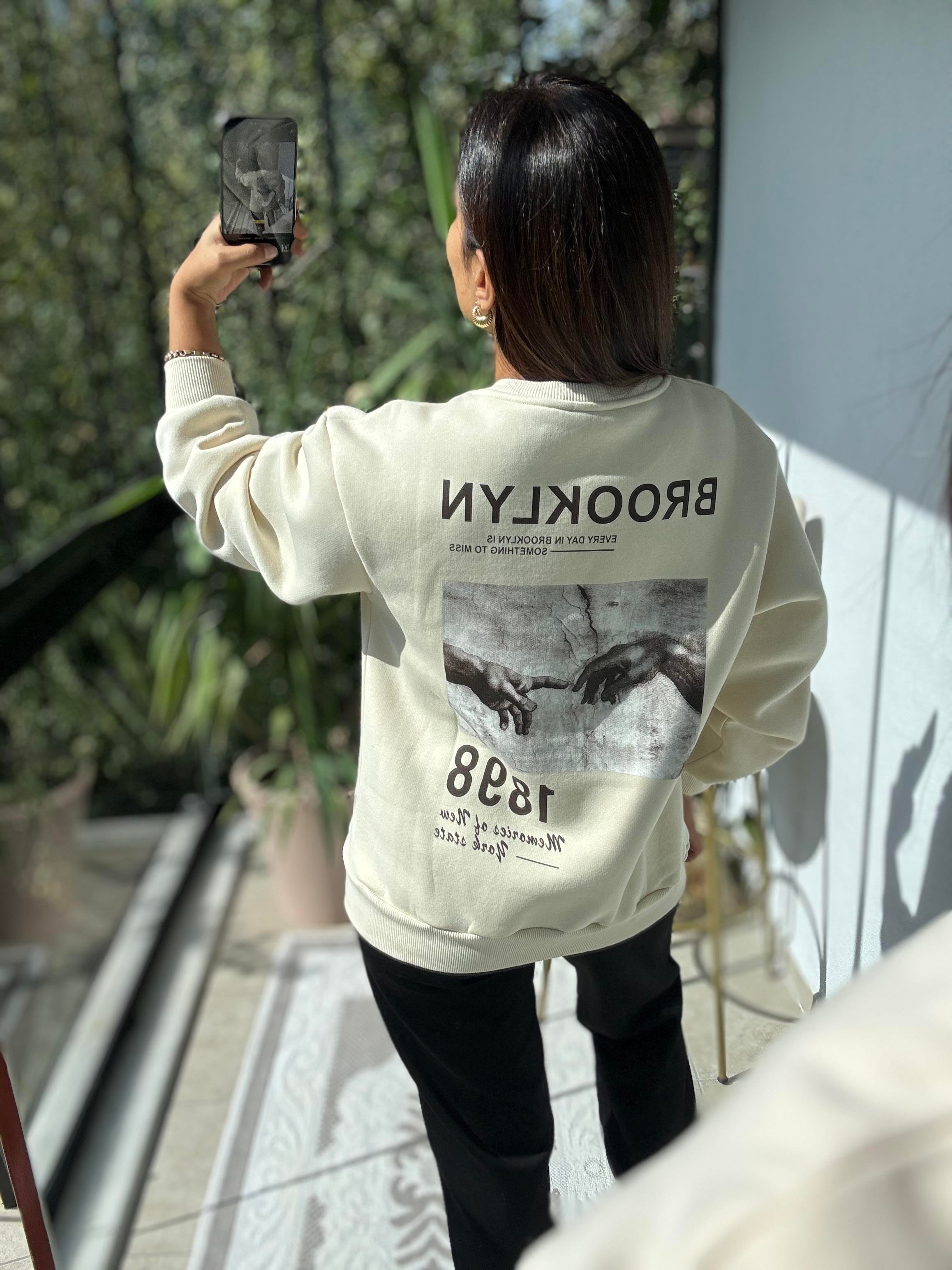 Broklyn Fermuarlı Sweatshirt Krem