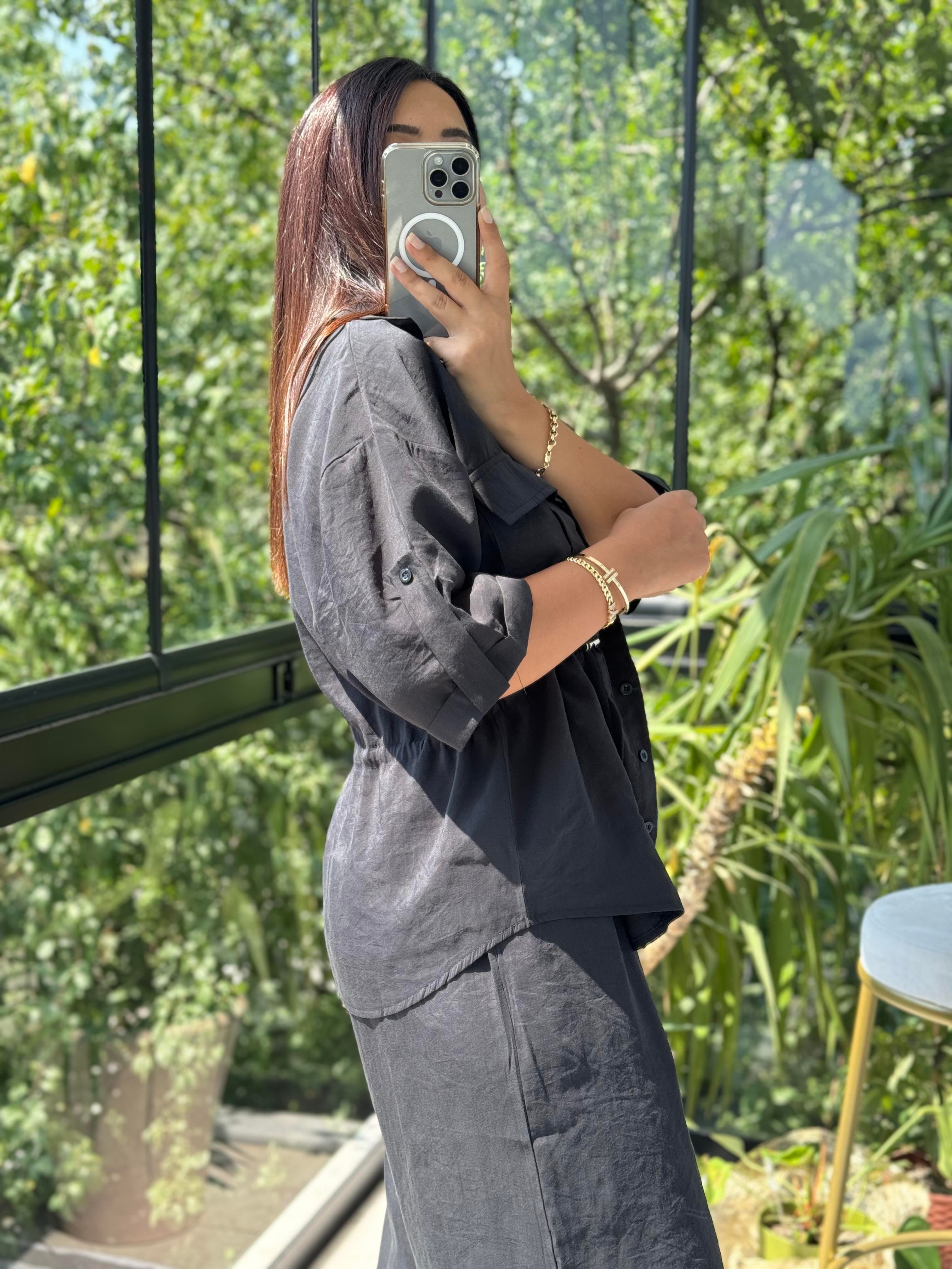 Büzgü Detaylı Tensel Takım Siyah