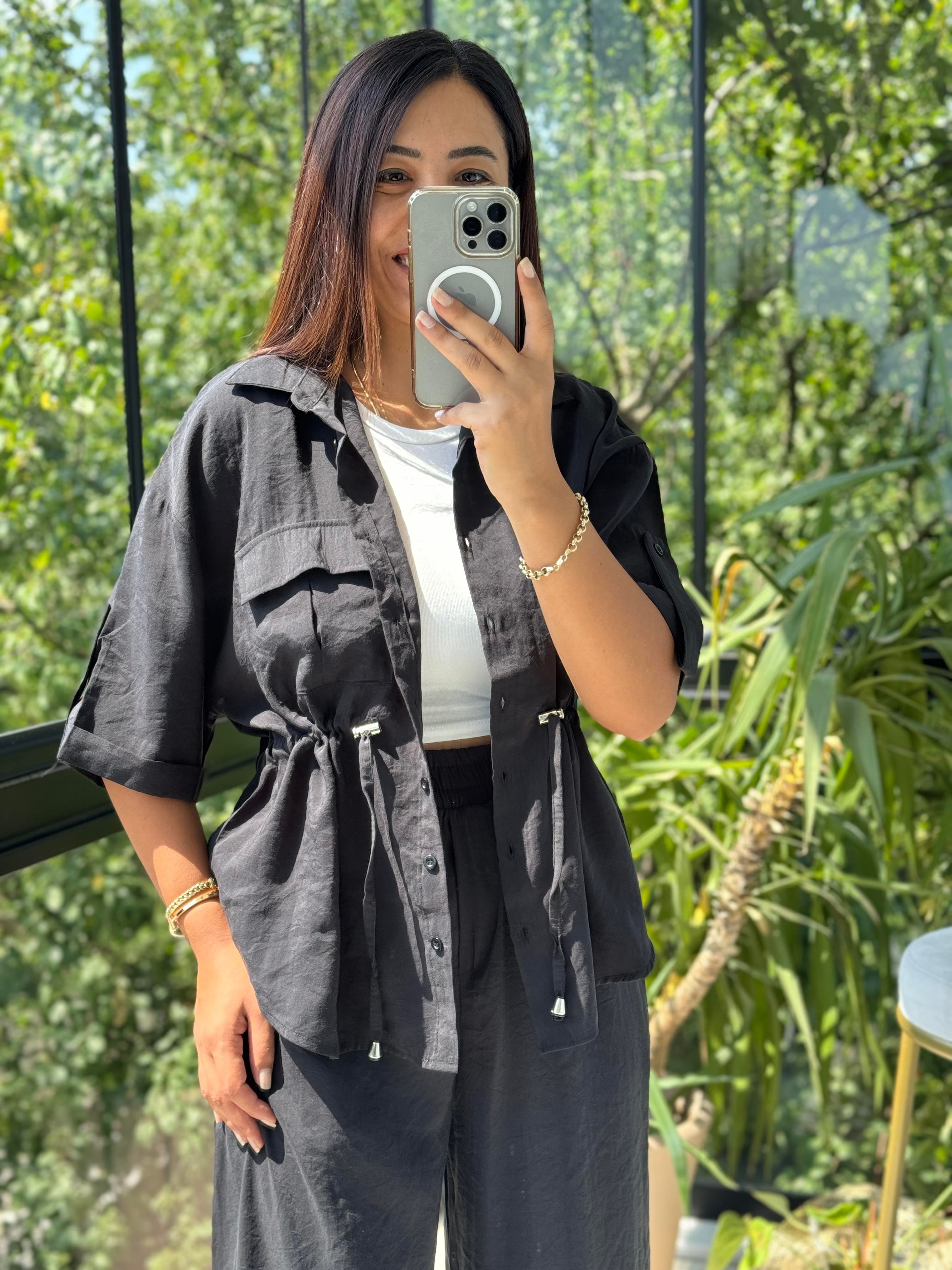 Büzgü Detaylı Tensel Takım Siyah