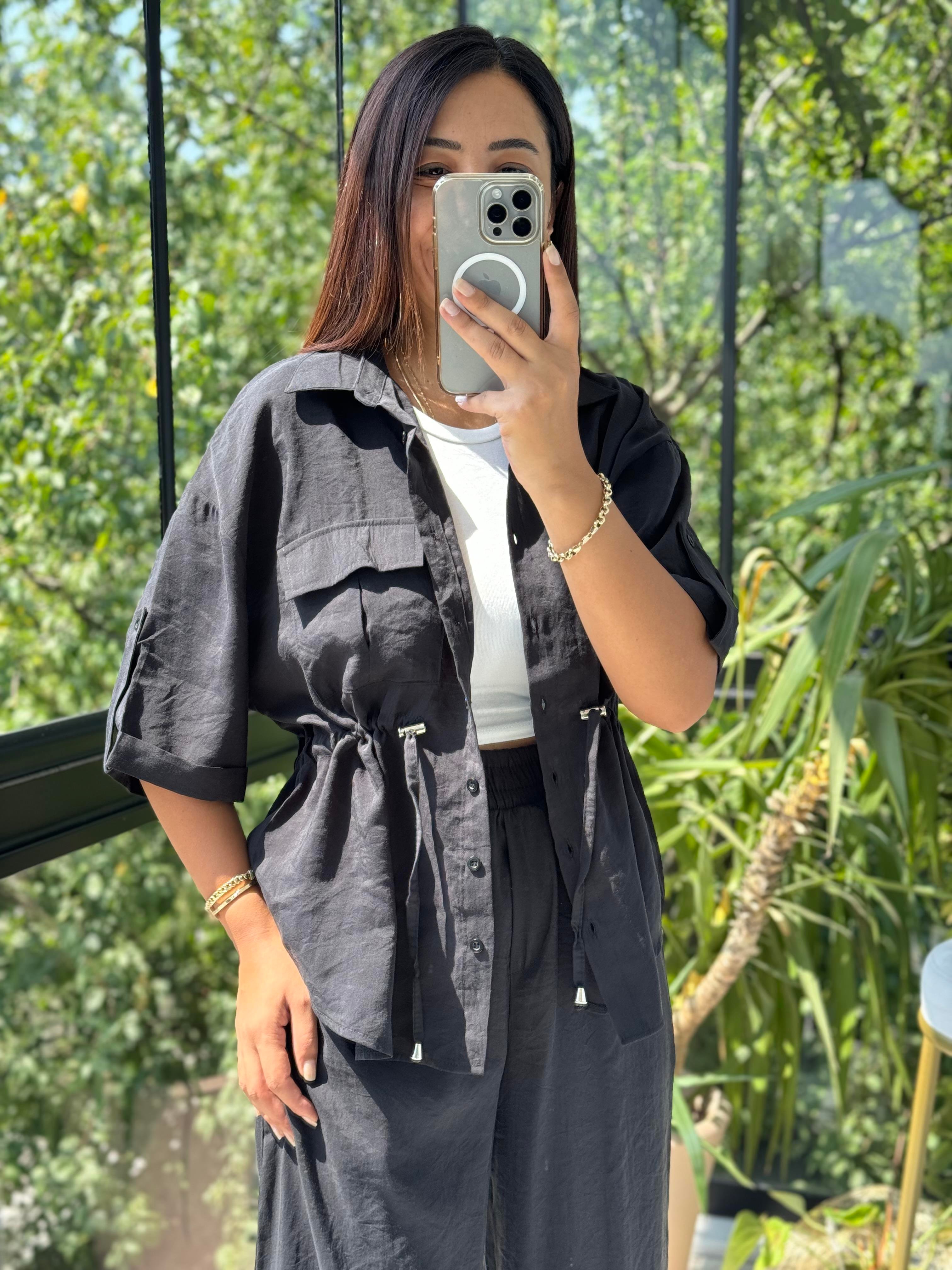 Büzgü Detaylı Tensel Takım Siyah