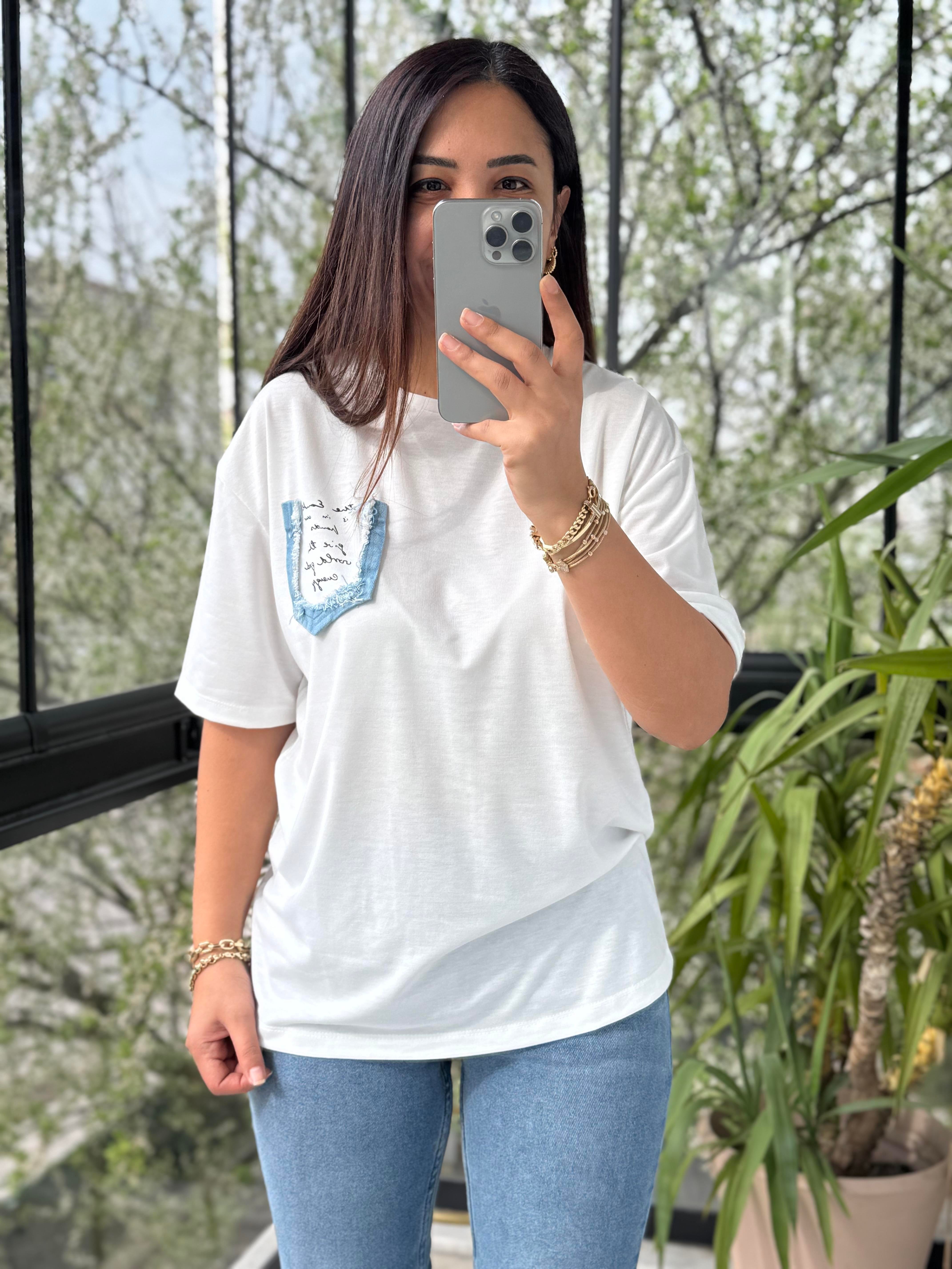 Cebi Kot Yazılı Tişört Ekru