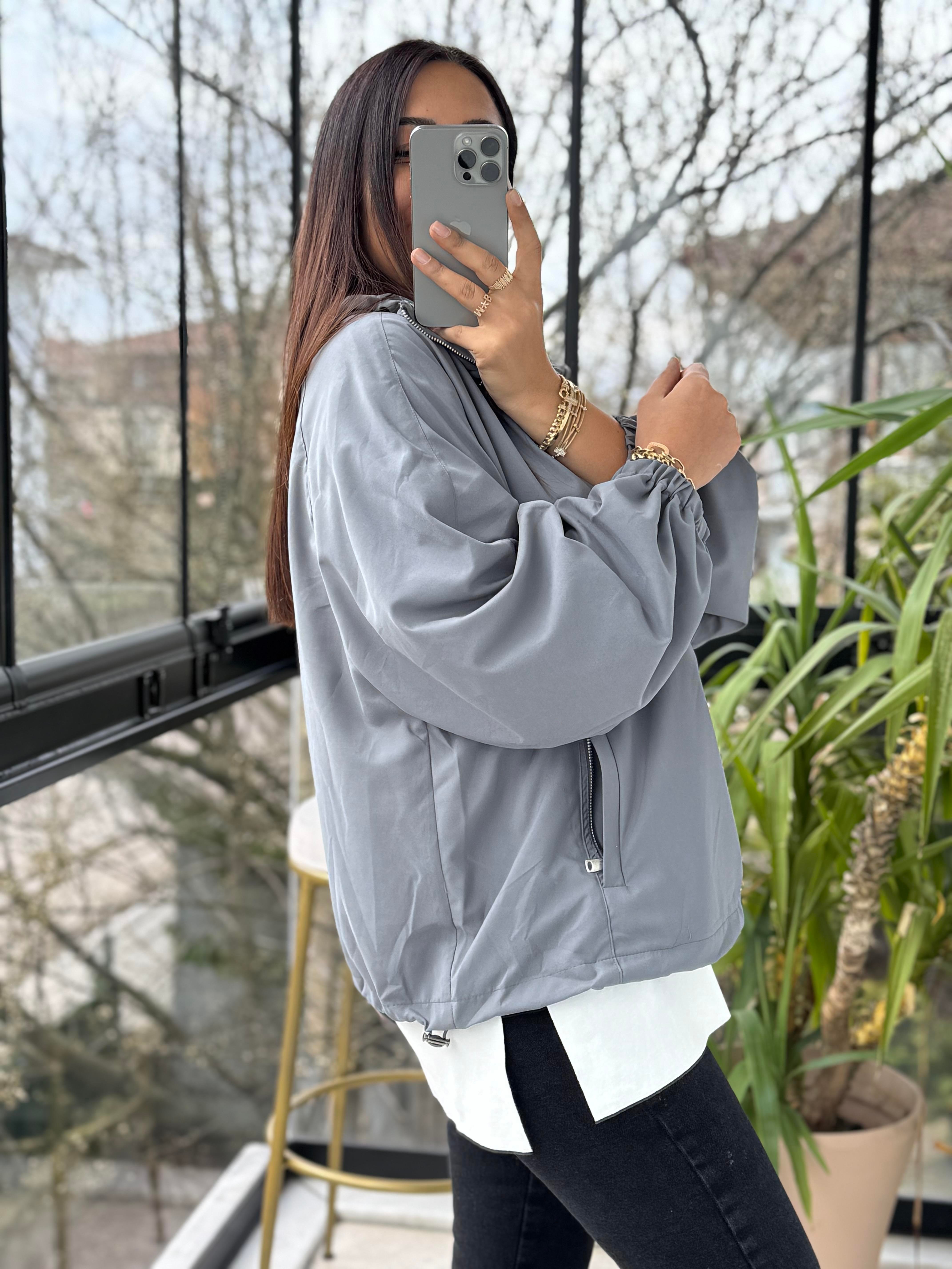 Cepli Çıtçıtlı Tasarım Sweatshirt Gri