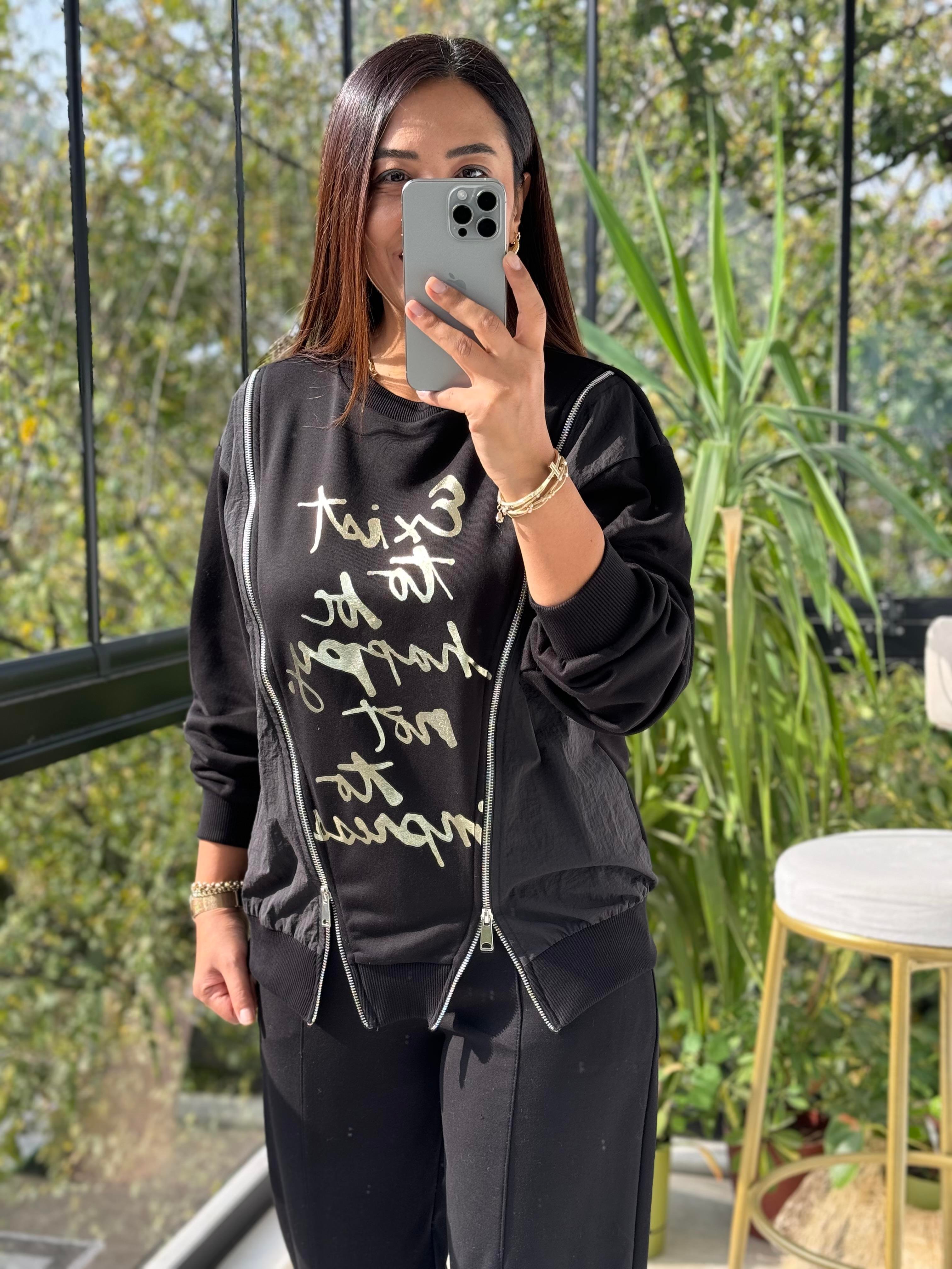 Çift Fermuarlı Sweatshirt Siyah