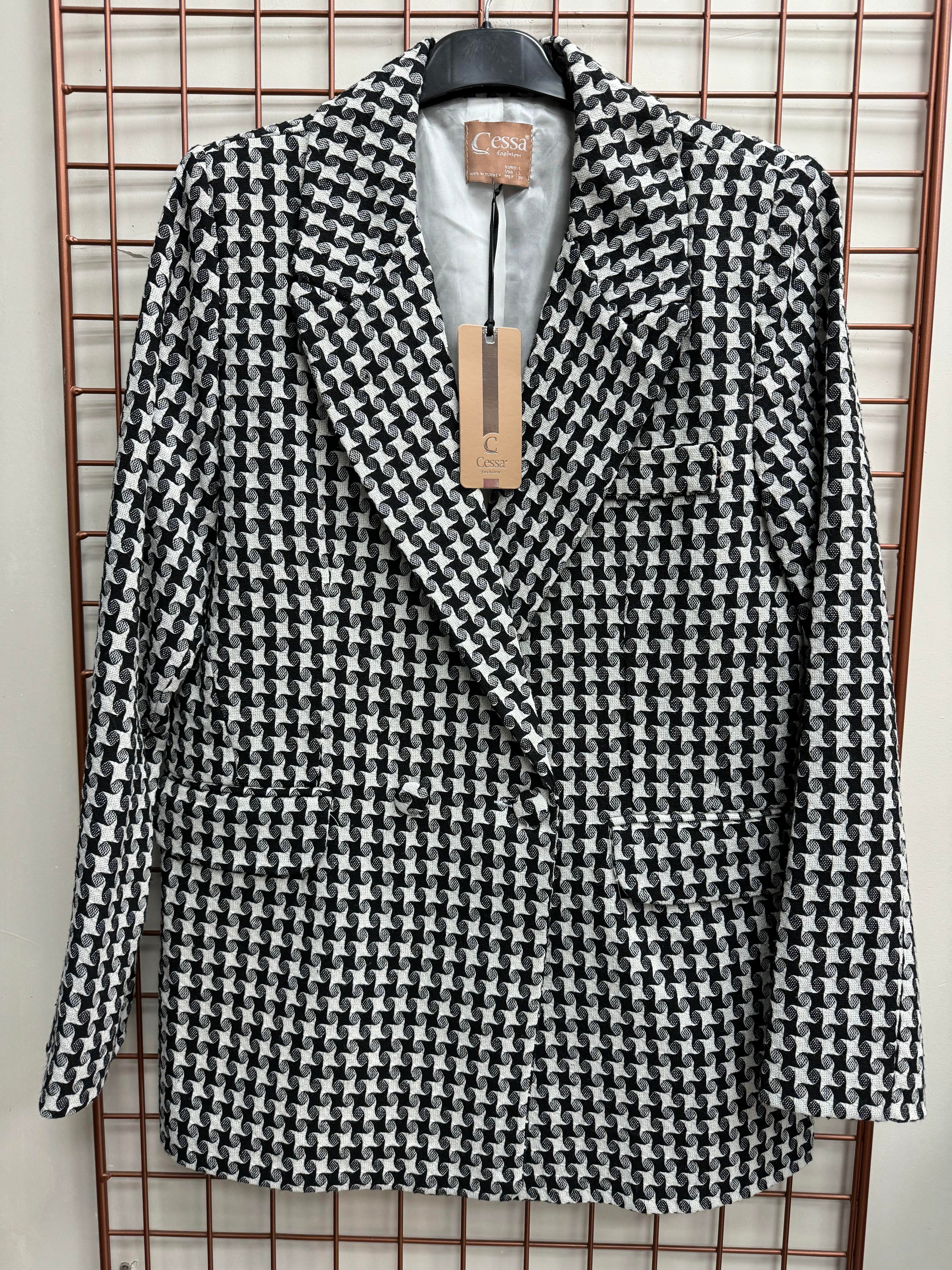 Dama Desen Dokuma Blazer Siyah