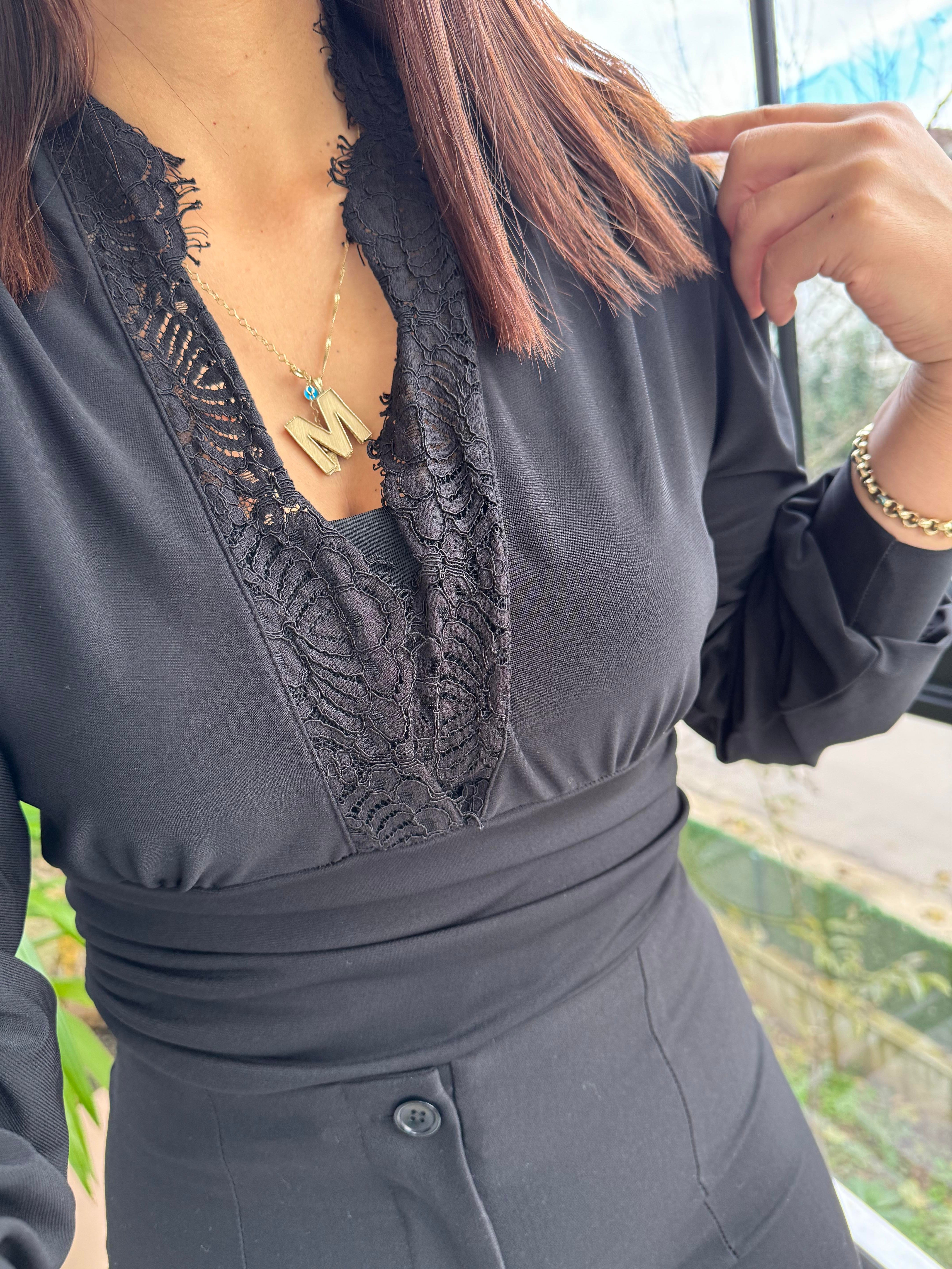 Dantel Detaylı Bodysuit Siyah