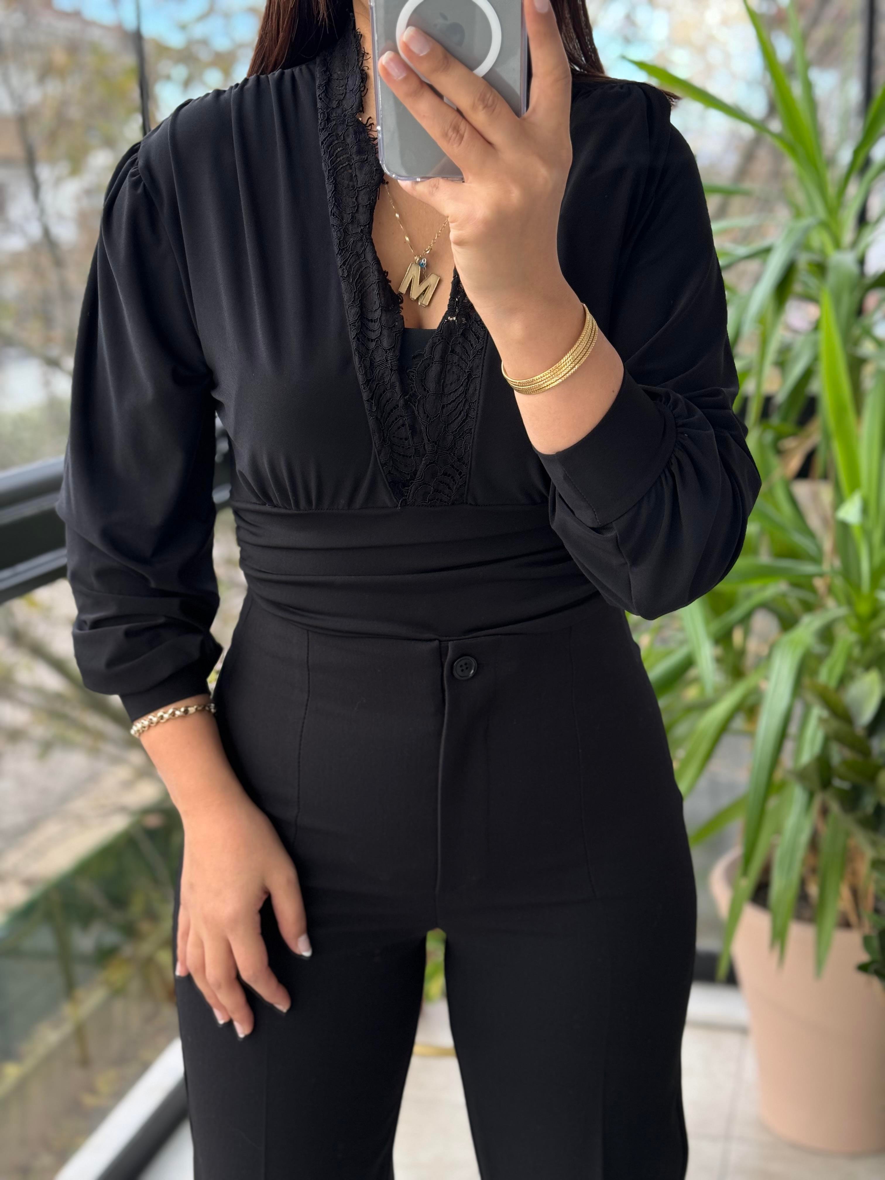 Dantel Detaylı Bodysuit Siyah