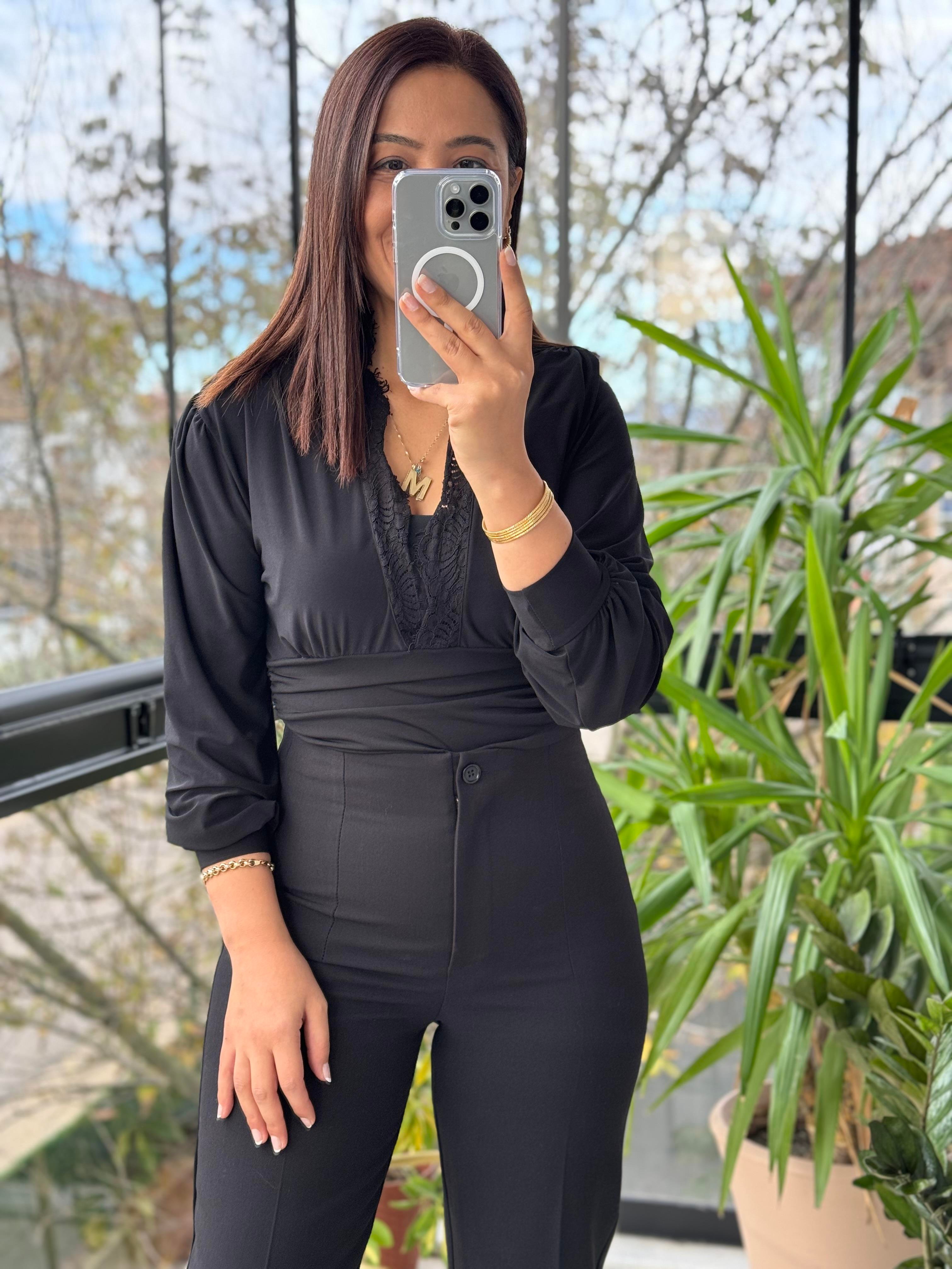 Dantel Detaylı Bodysuit Siyah