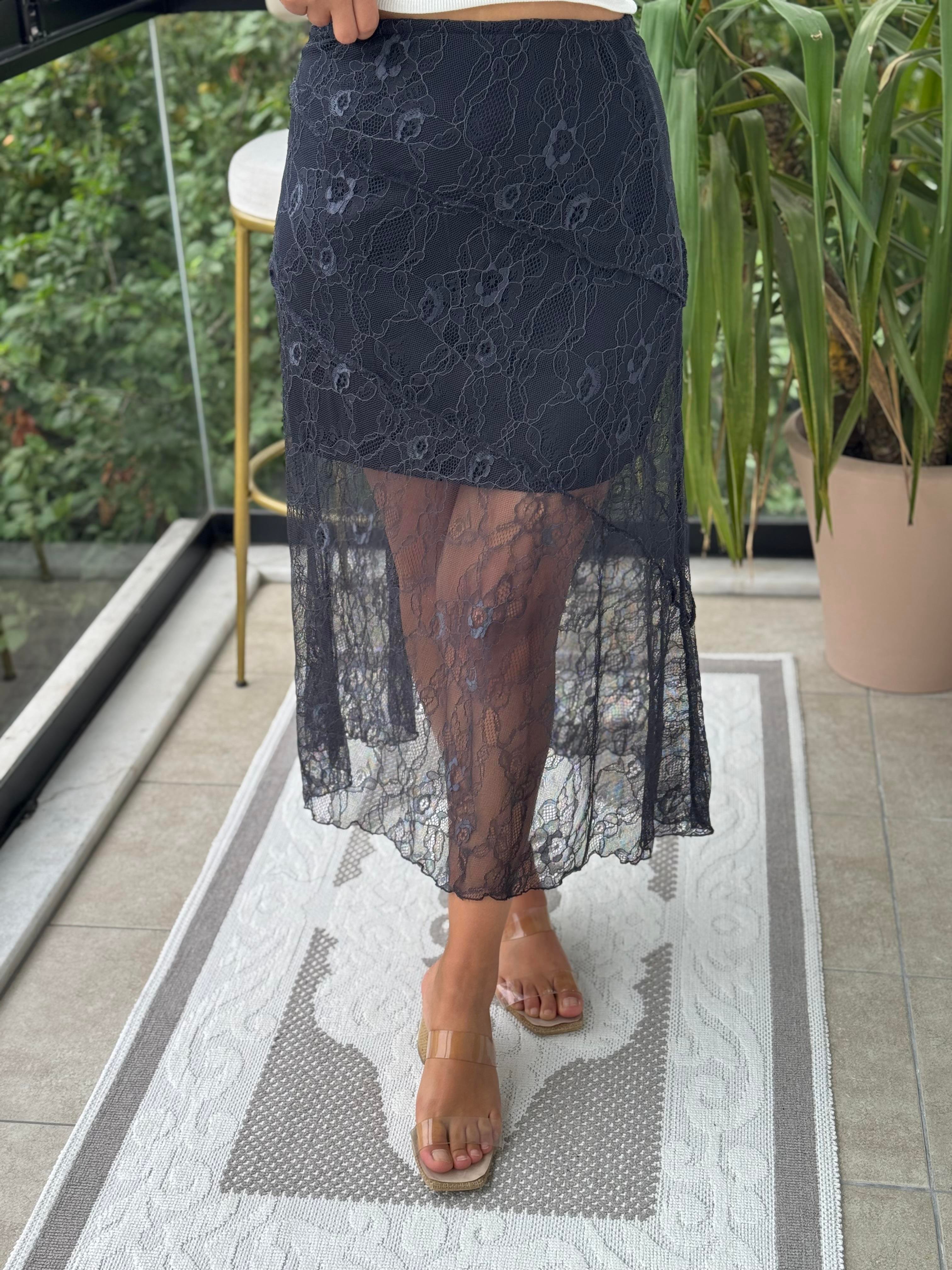 Dantel Tül Etek Lacivert