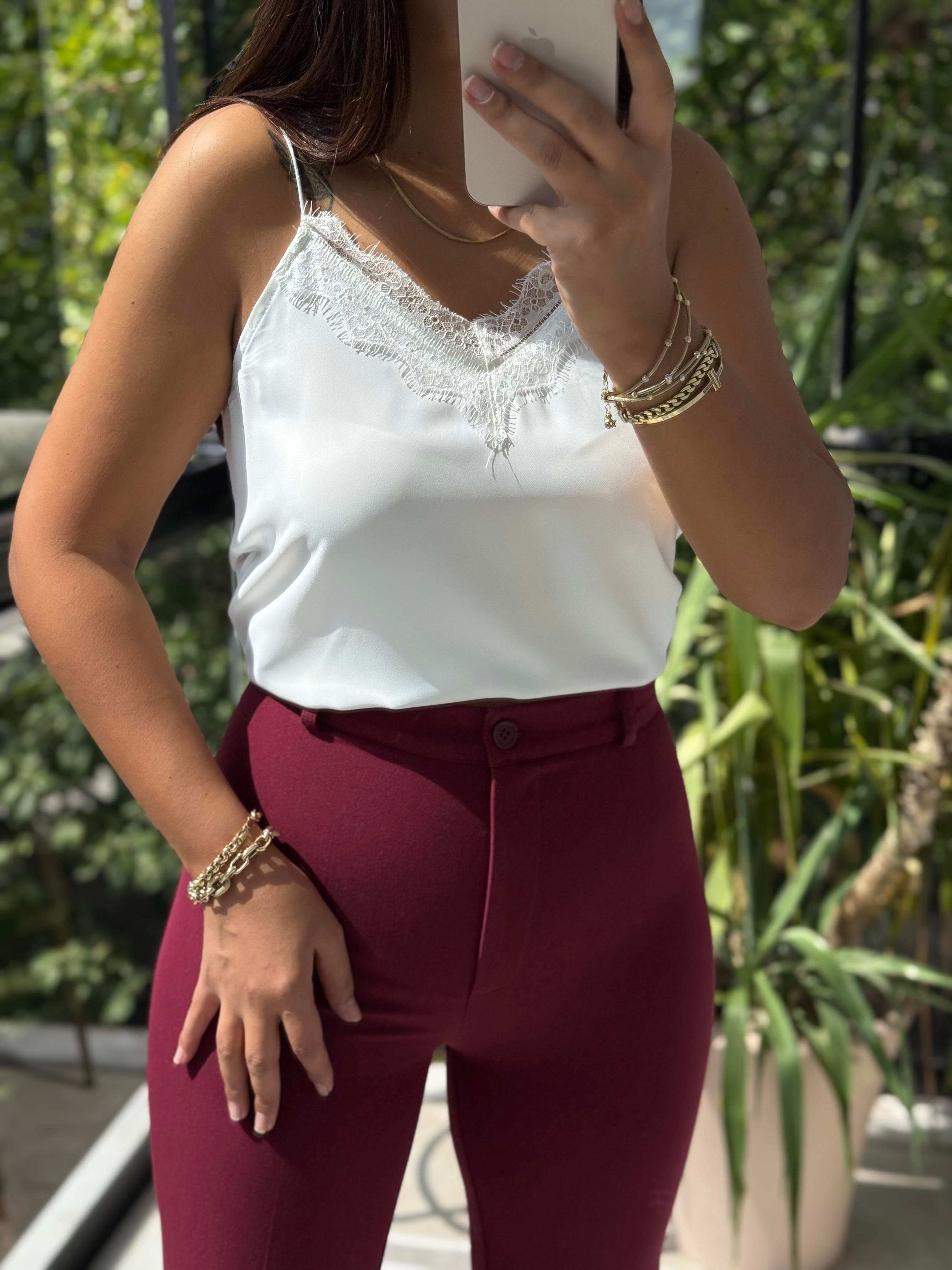 Dantelli İnce Askılı Atlet Ekru