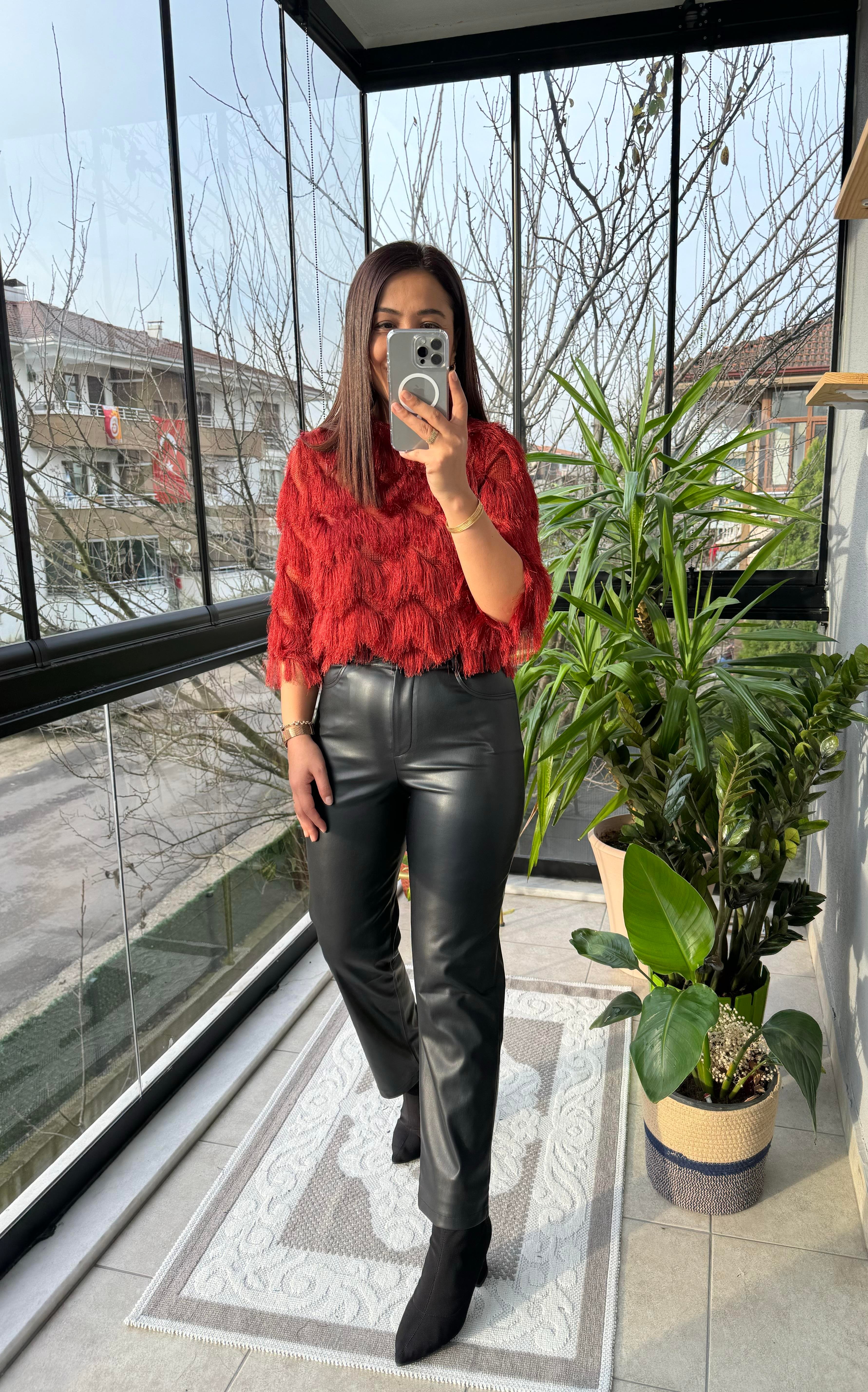 Deri Pantolon Havuç Kesim Siyah