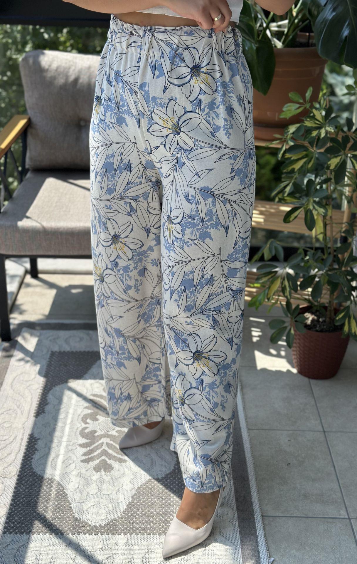 Desenli Pamuklu Keten Kumaş Pantolon