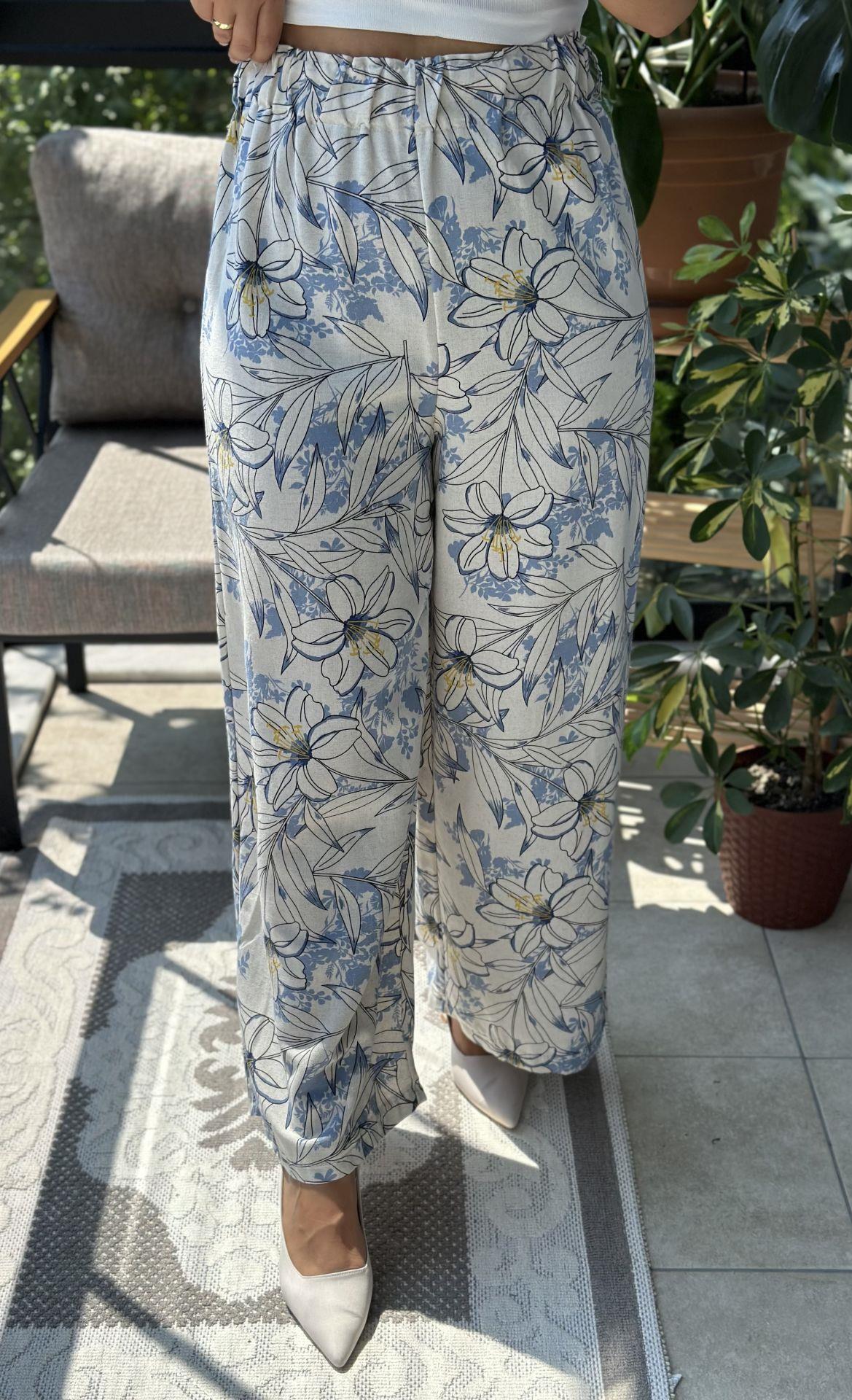 Desenli Pamuklu Keten Kumaş Pantolon