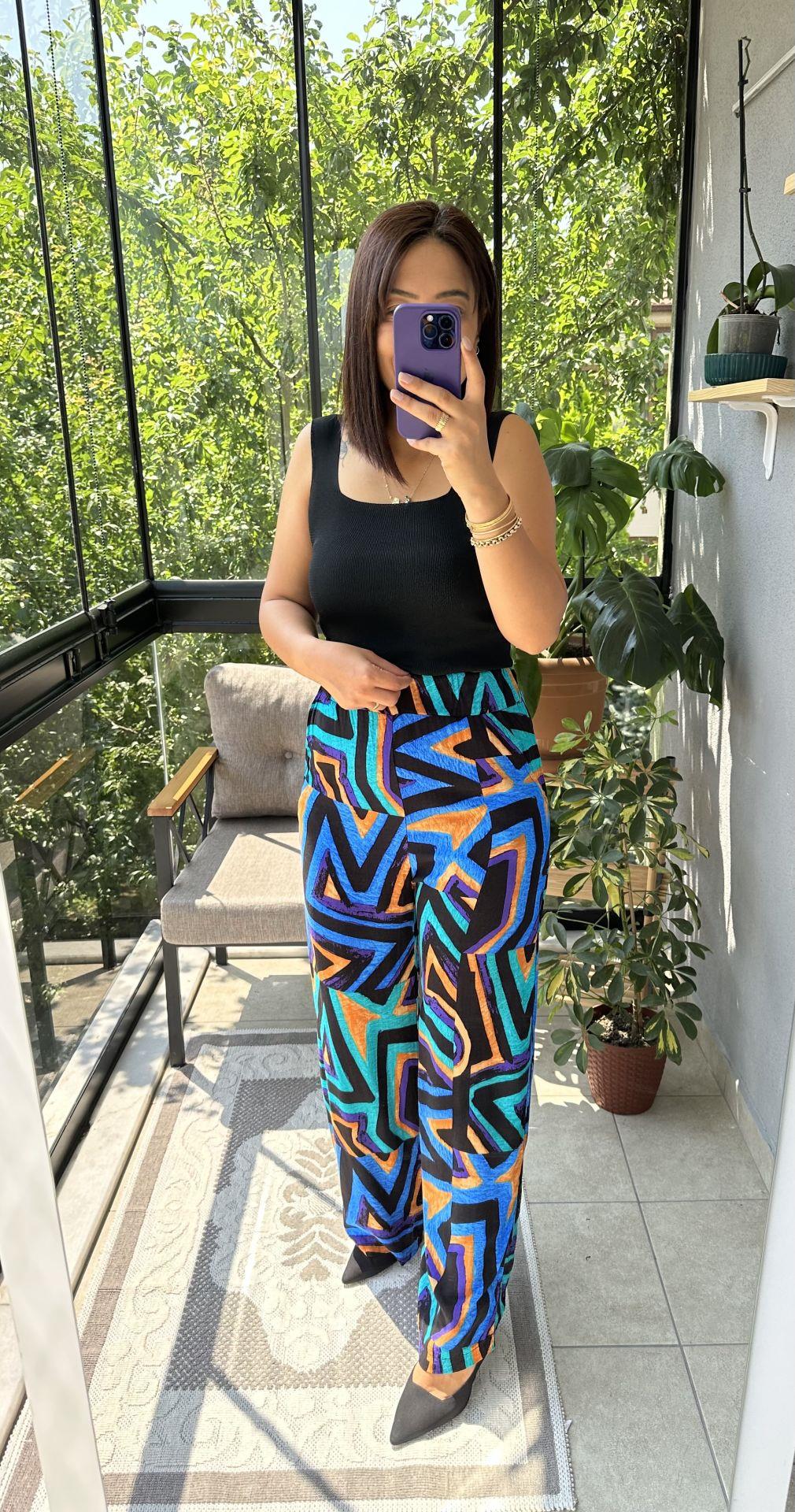 Desenli Pamuklu Viskon Kumaş Pantolon