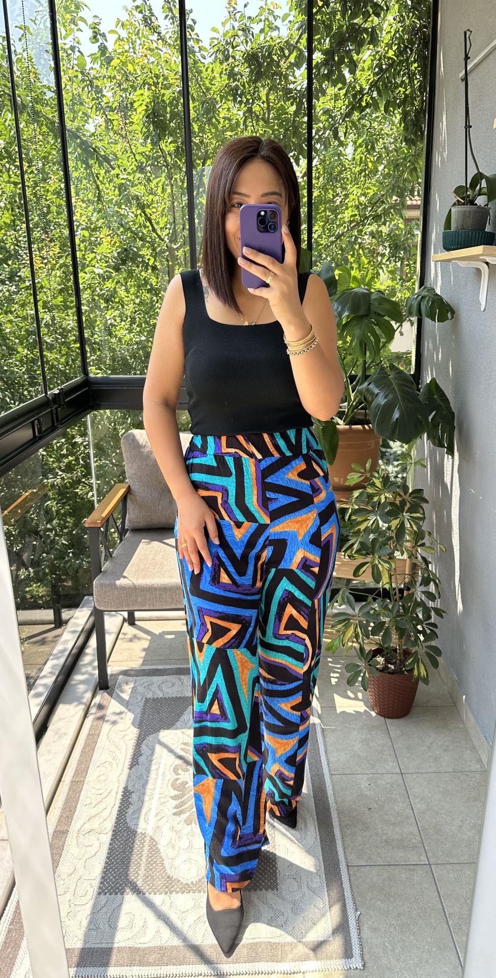 Desenli Pamuklu Viskon Kumaş Pantolon