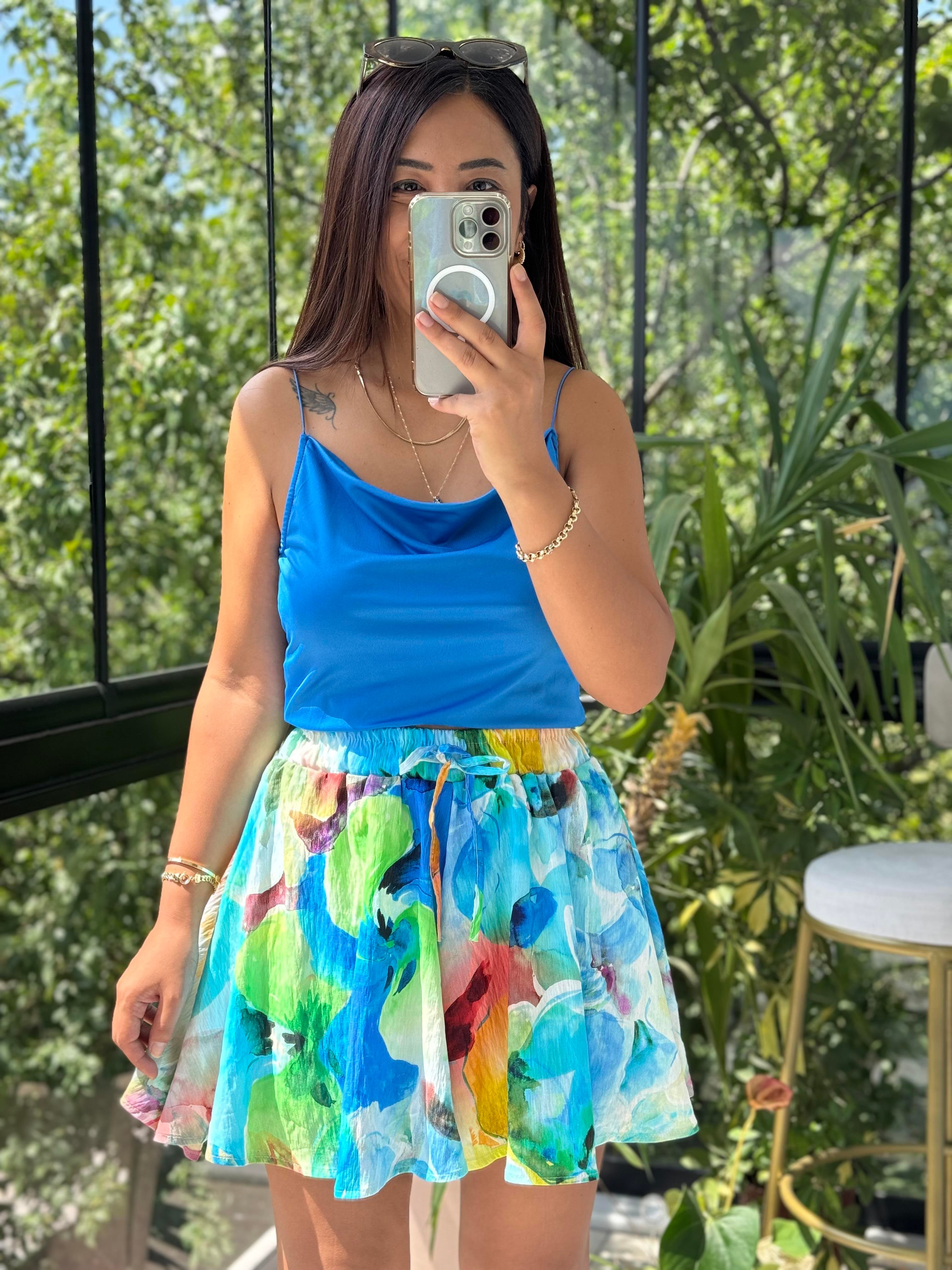 Desenli Şort Turkuaz