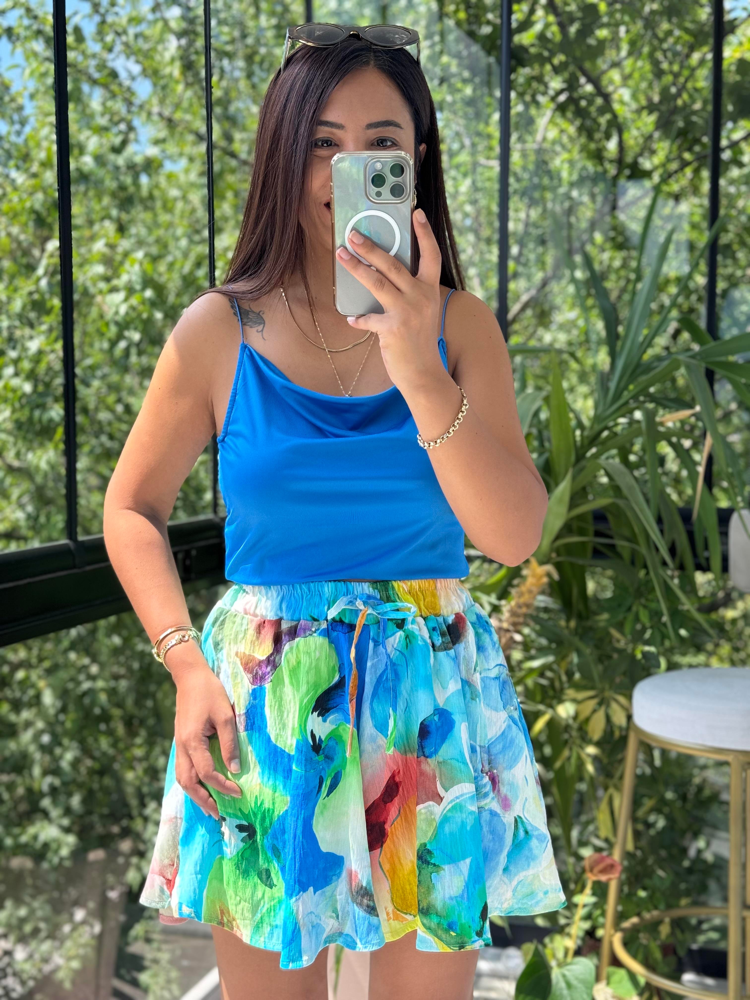 Desenli Şort Turkuaz