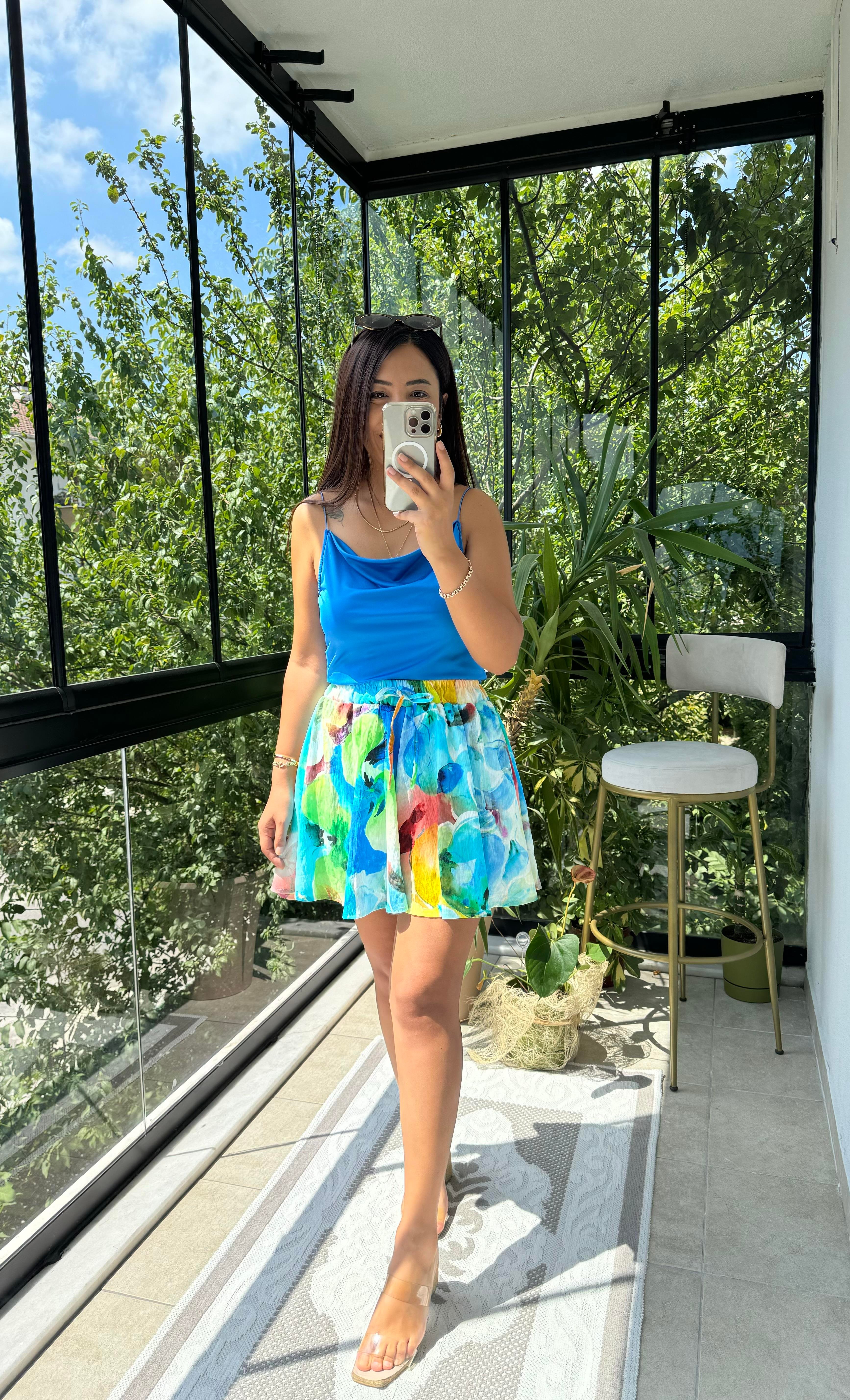 Desenli Şort Turkuaz