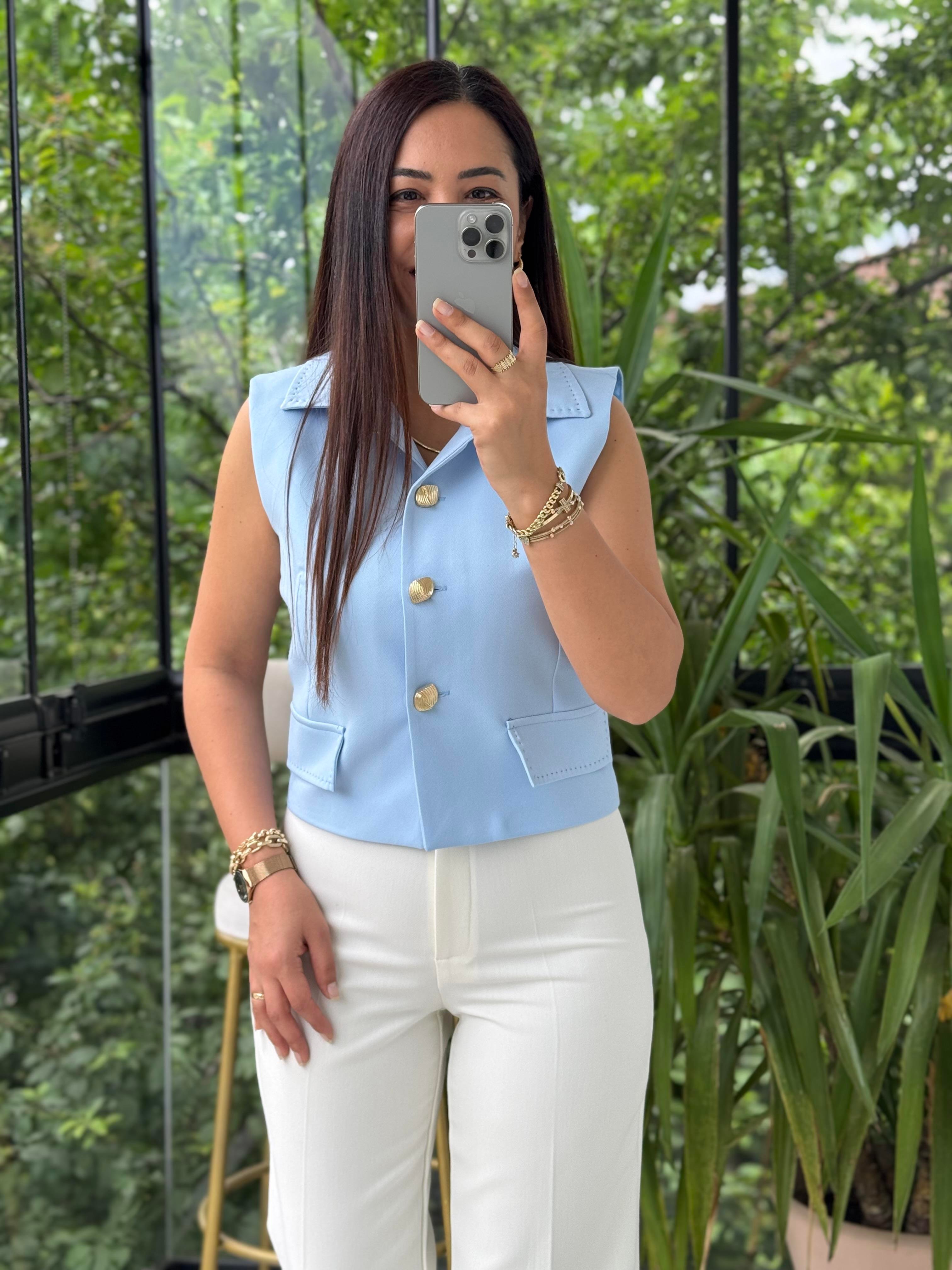 Dikiş Detaylı Yelek Bebe Mavi