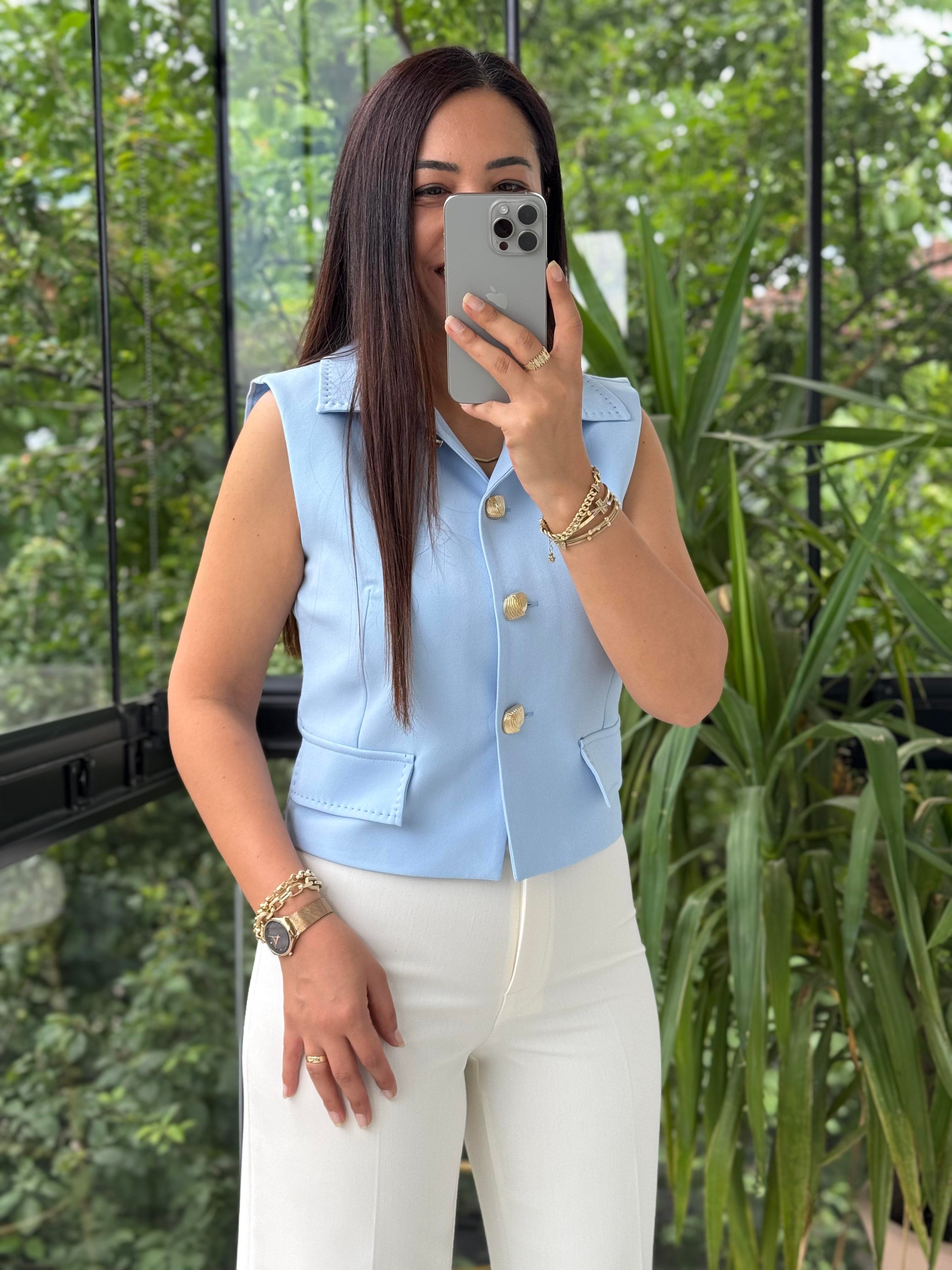 Dikiş Detaylı Yelek Bebe Mavi