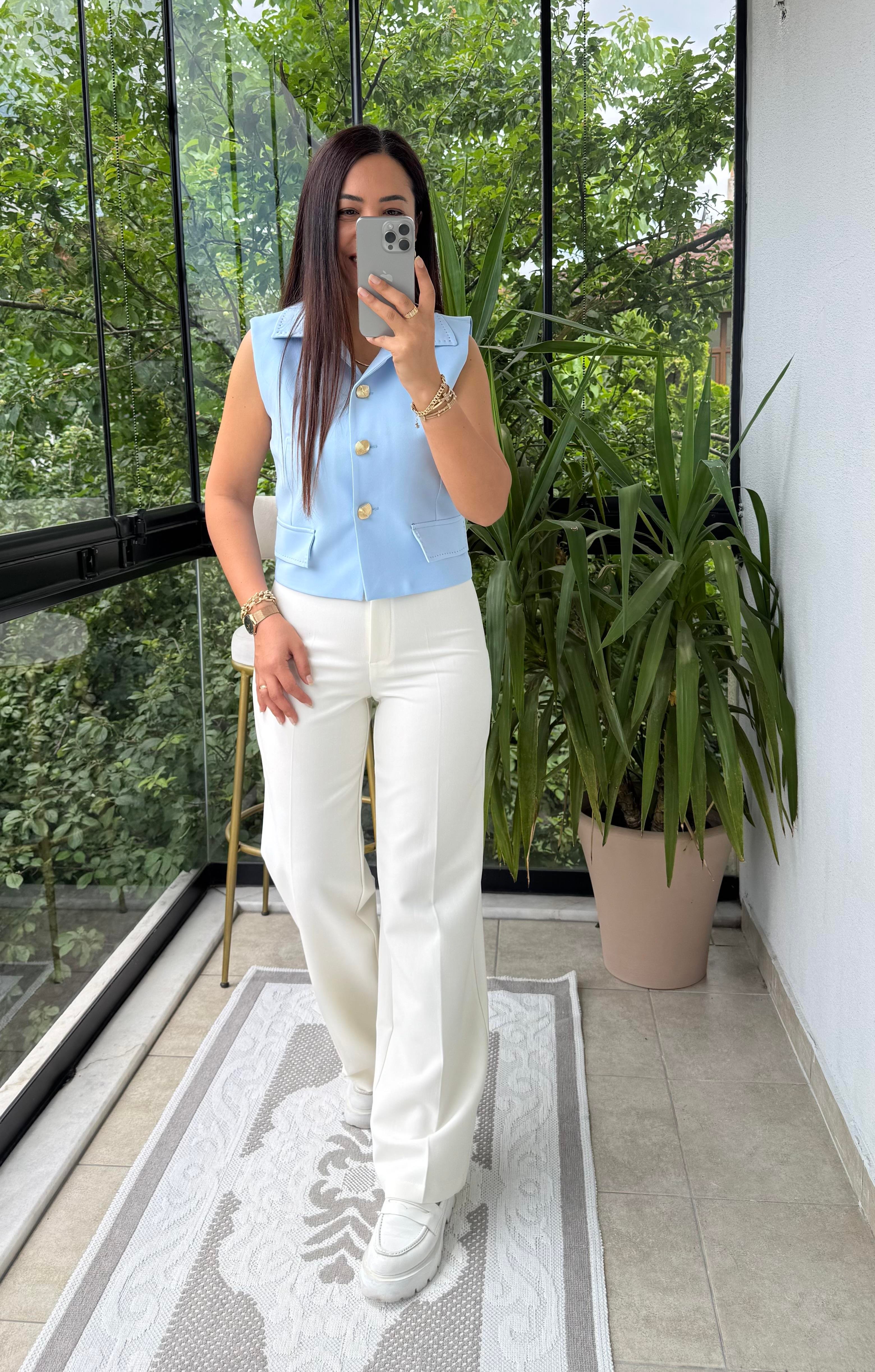 Dikiş Detaylı Yelek Bebe Mavi