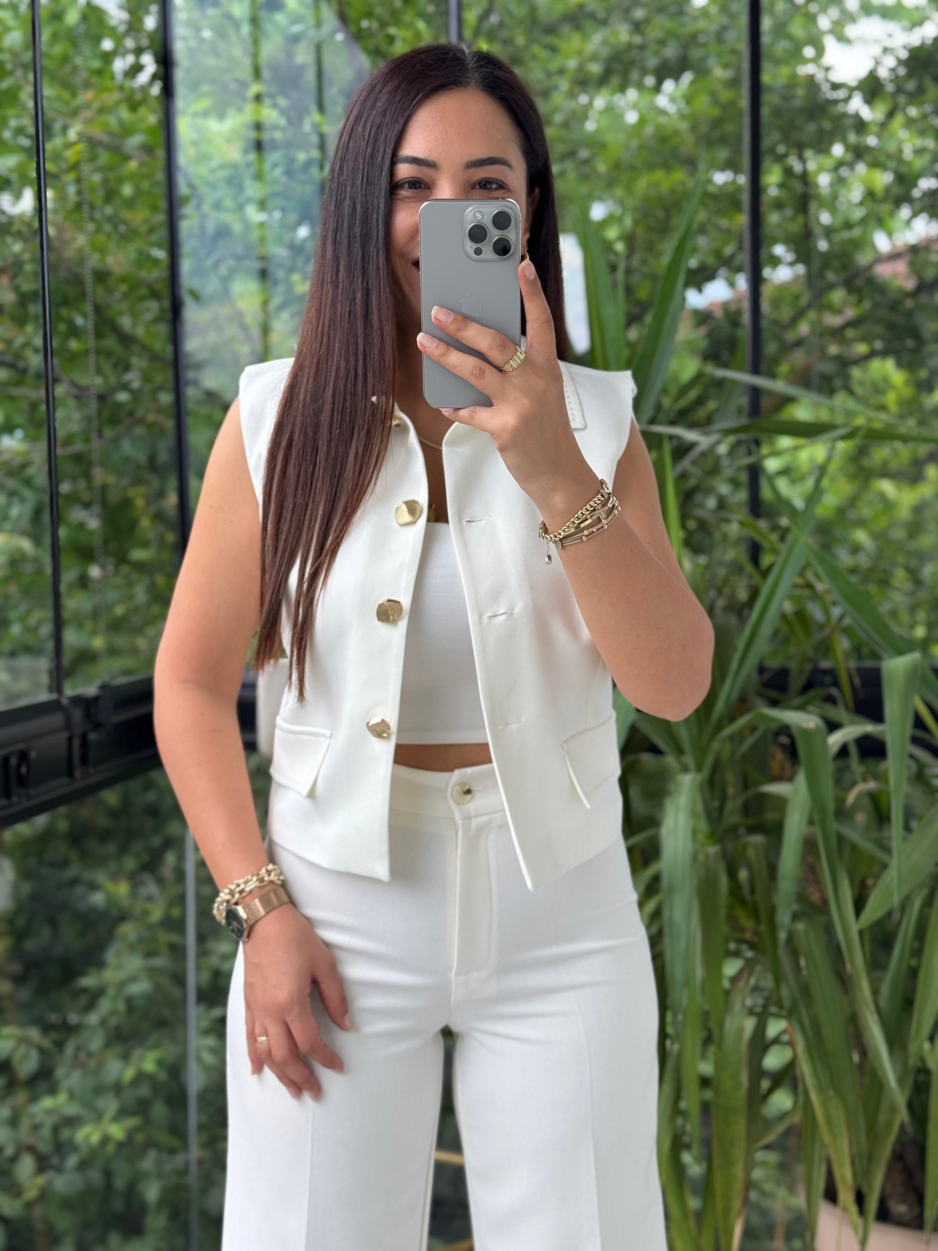 Dikiş Detaylı Yelek Beyaz