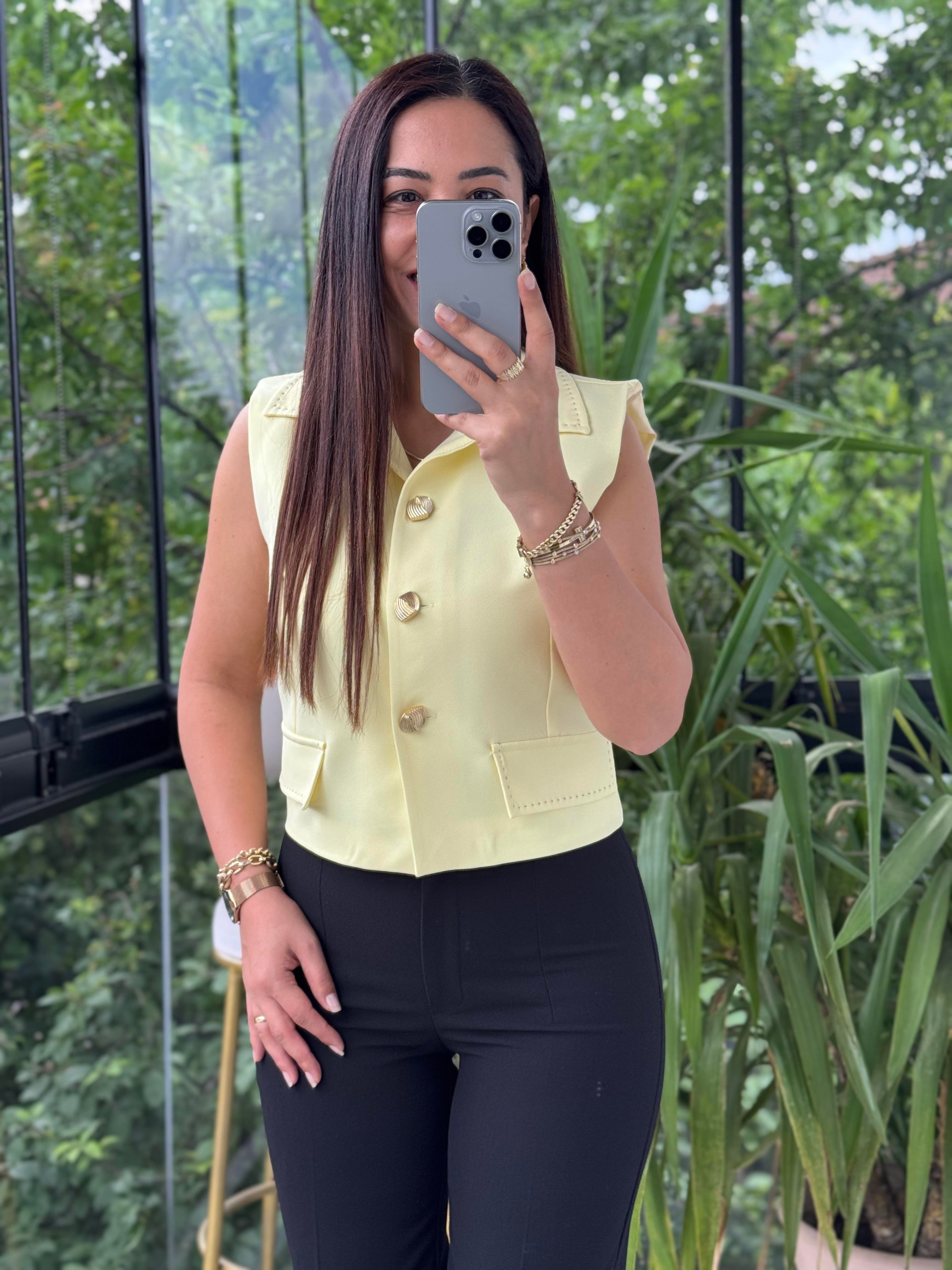 Dikiş Detaylı Yelek Sarı