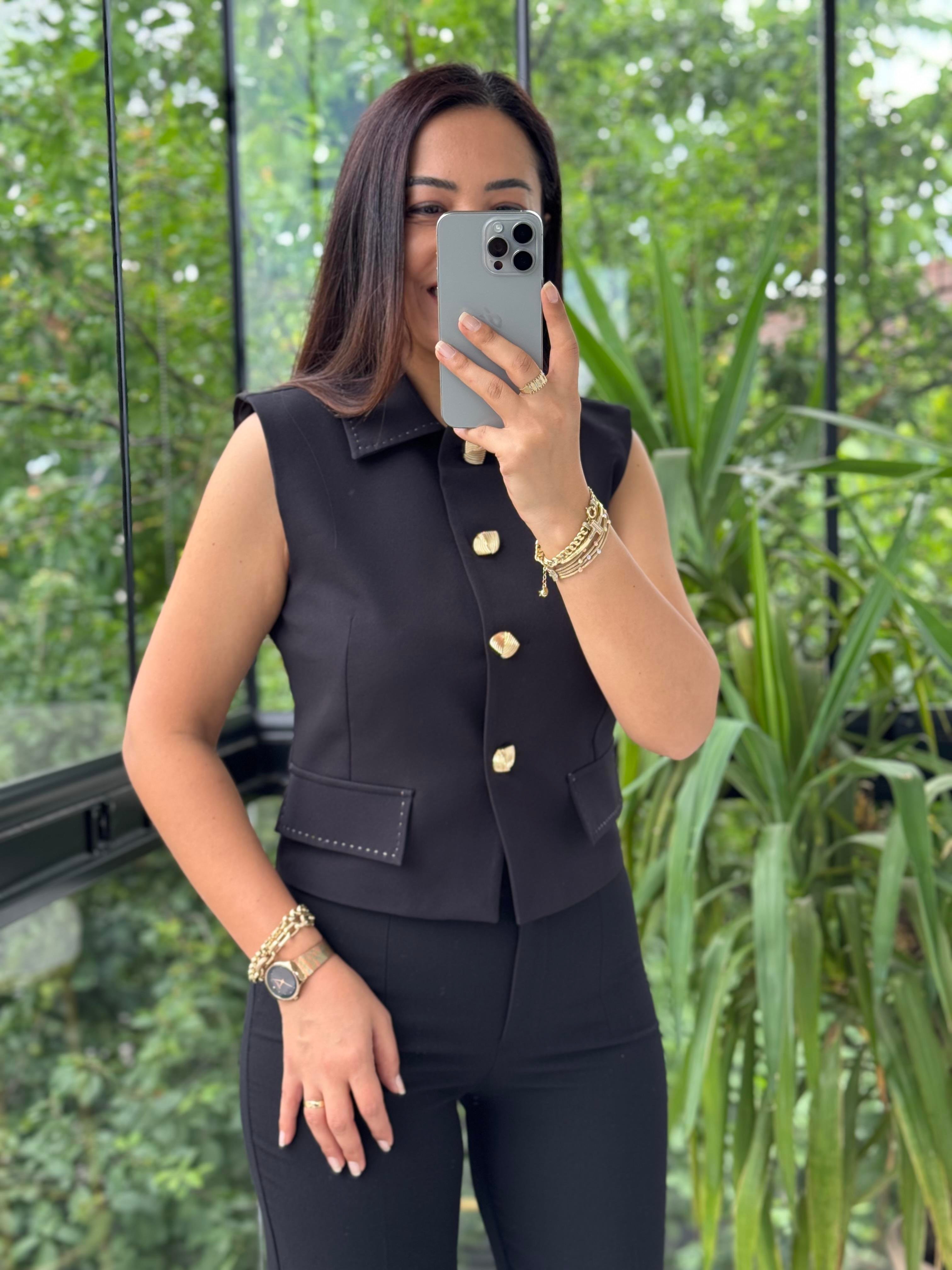 Dikiş Detaylı Yelek Siyah