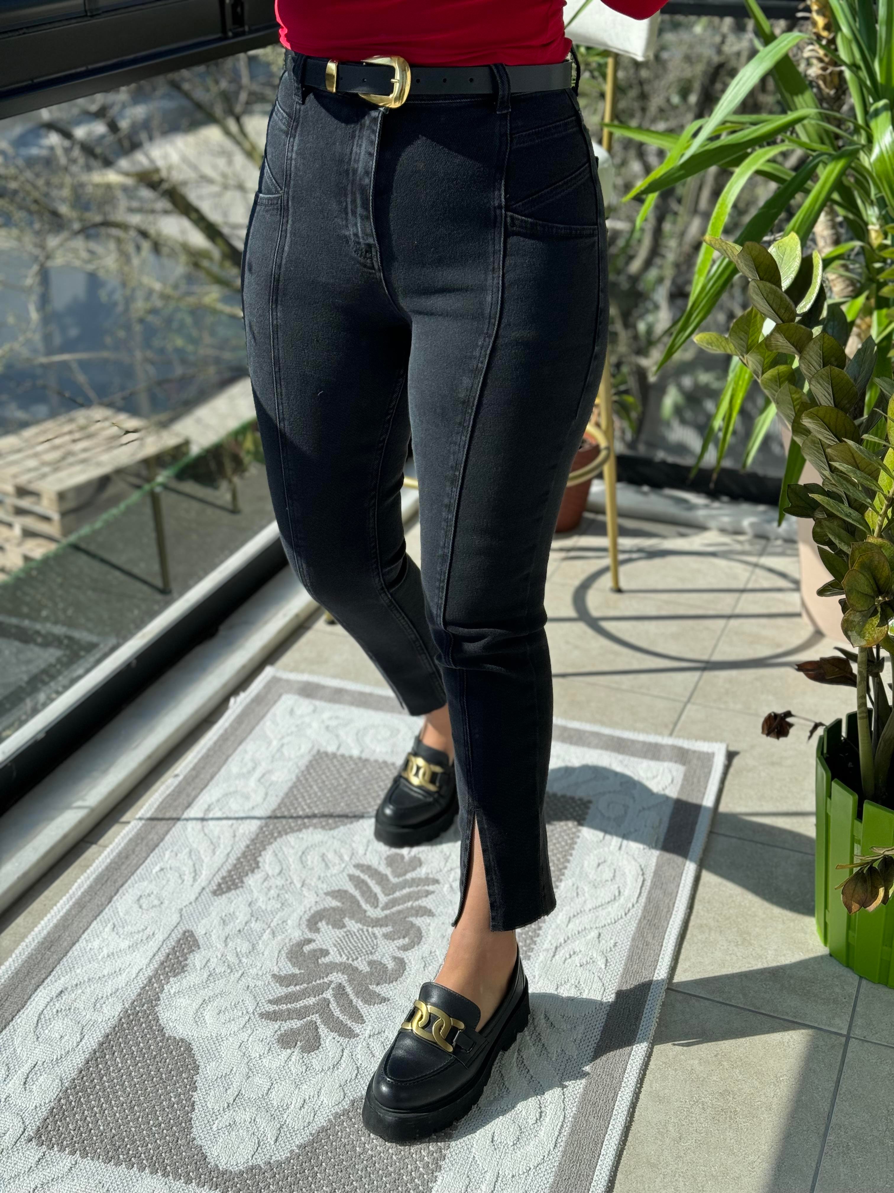 Dikişli Yırtmaçlı Jean Füme