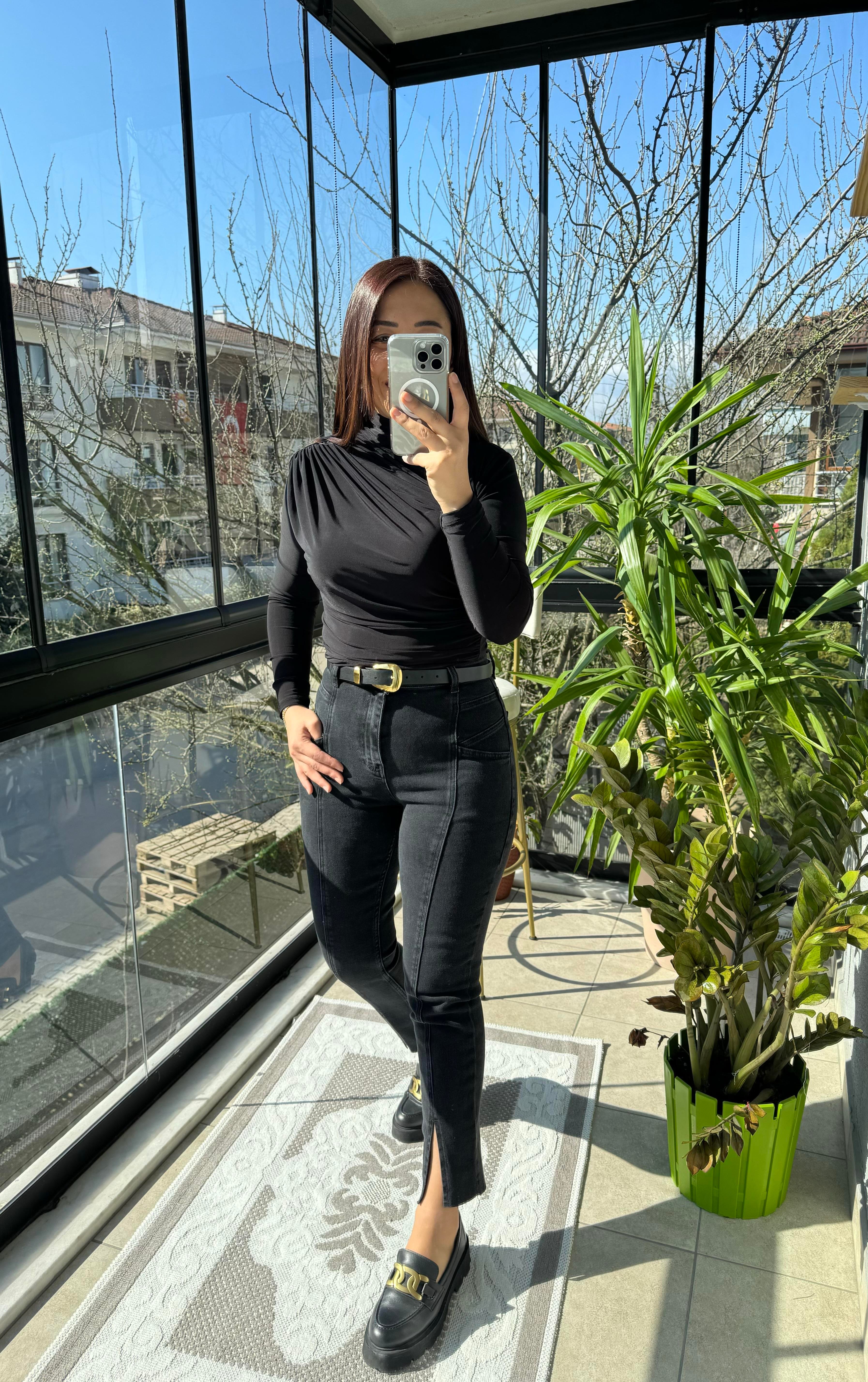 Dikişli Yırtmaçlı Jean Füme