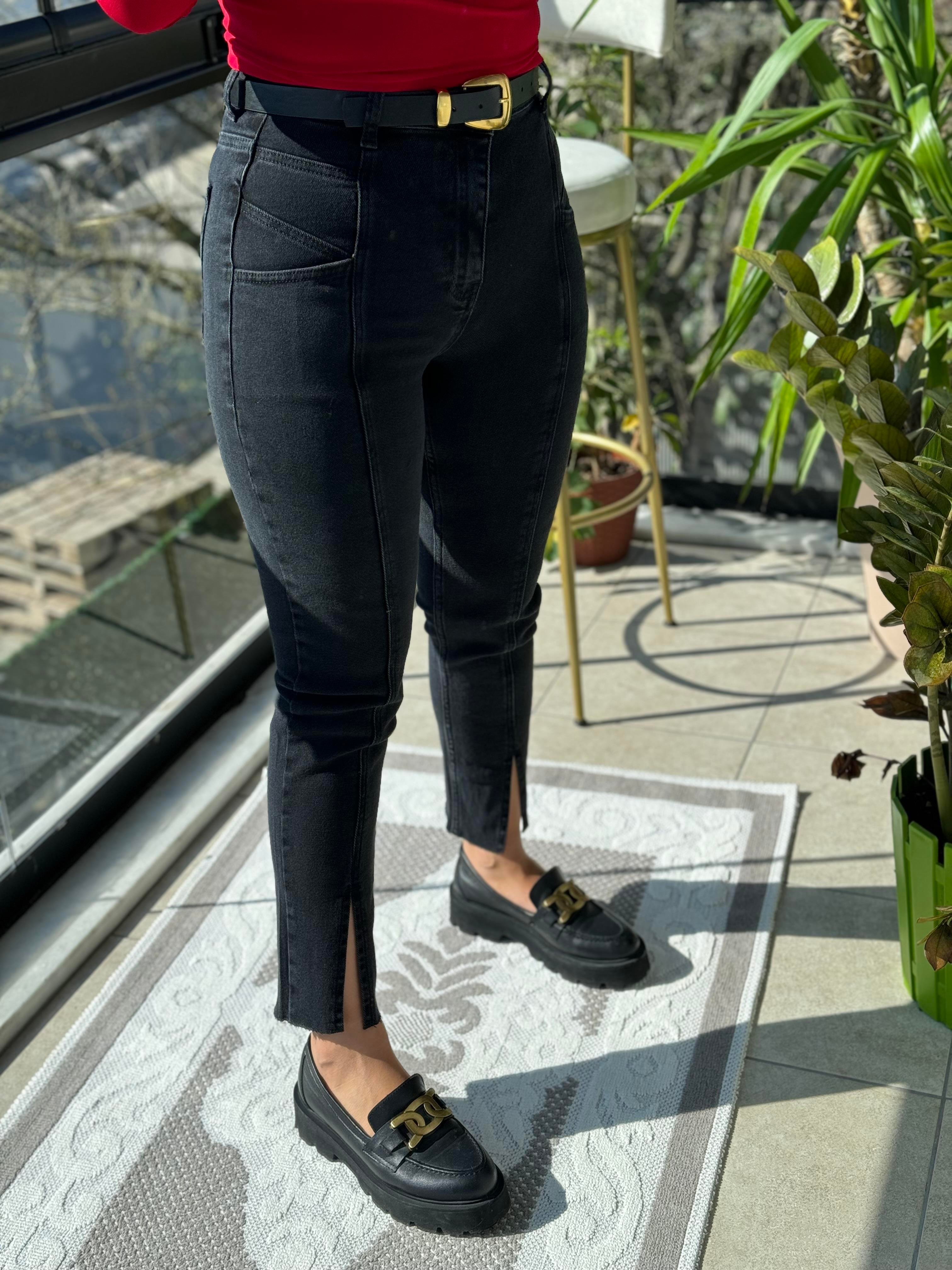 Dikişli Yırtmaçlı Jean Füme