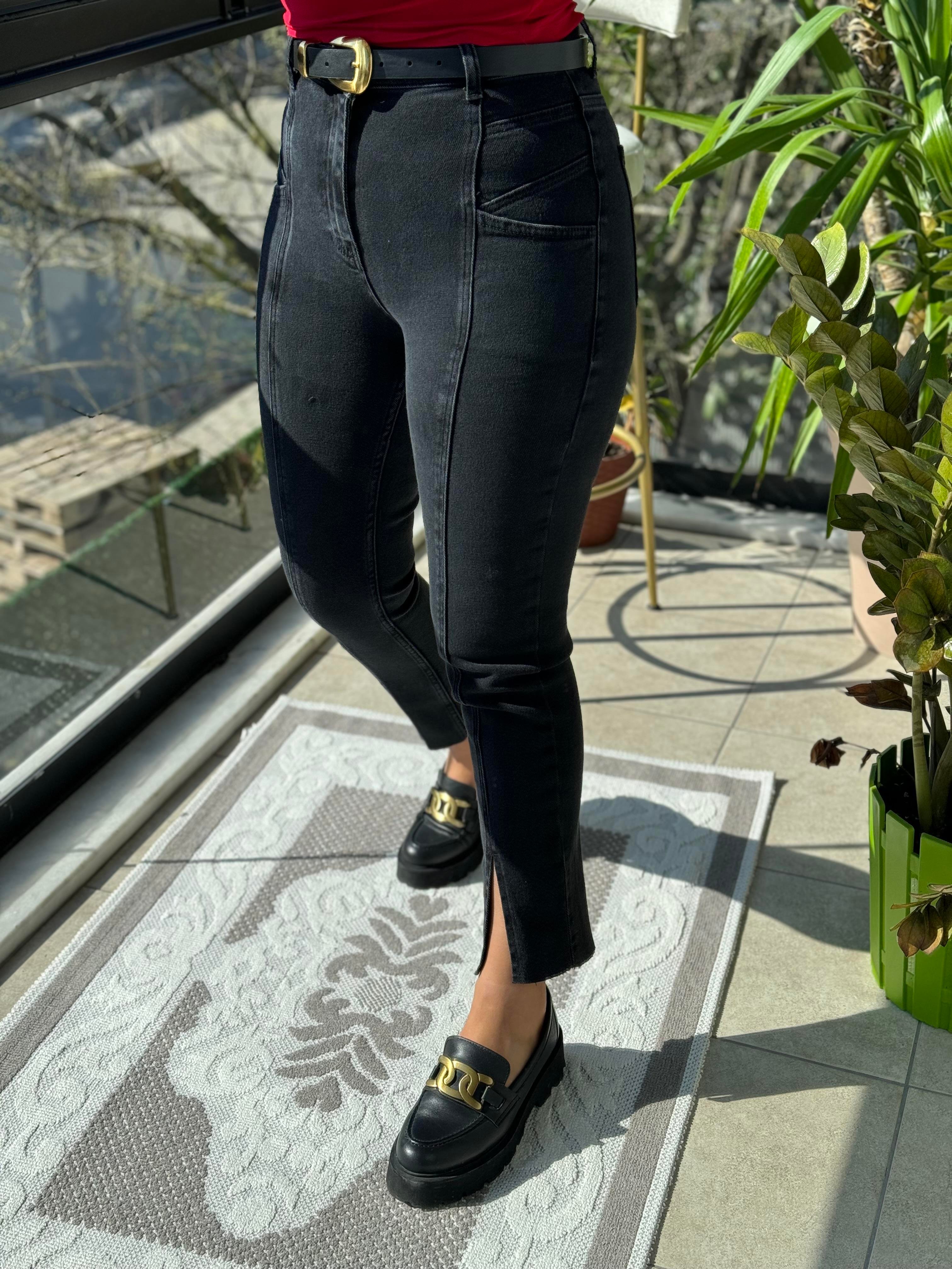 Dikişli Yırtmaçlı Jean Füme