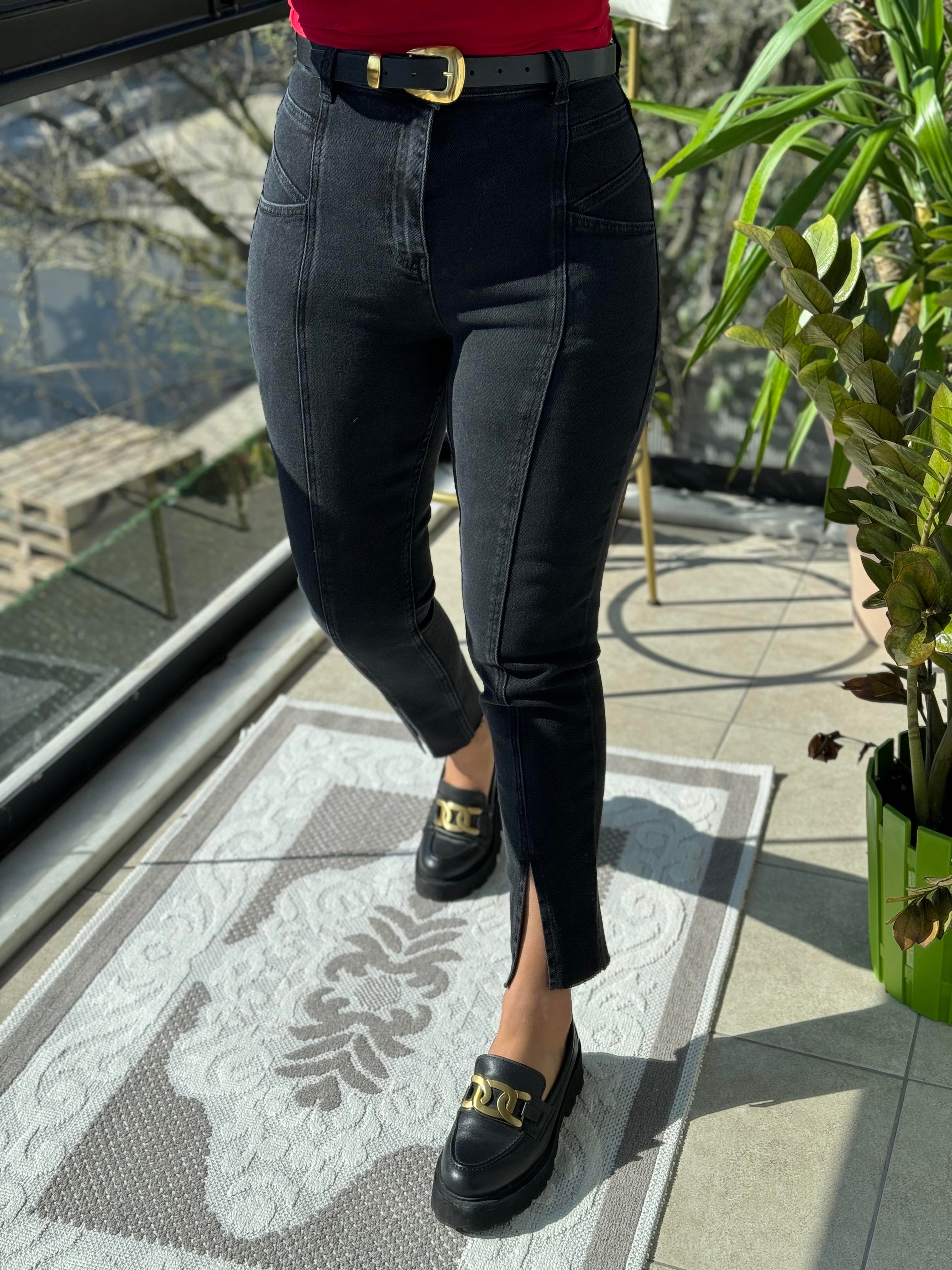 Dikişli Yırtmaçlı Jean Füme