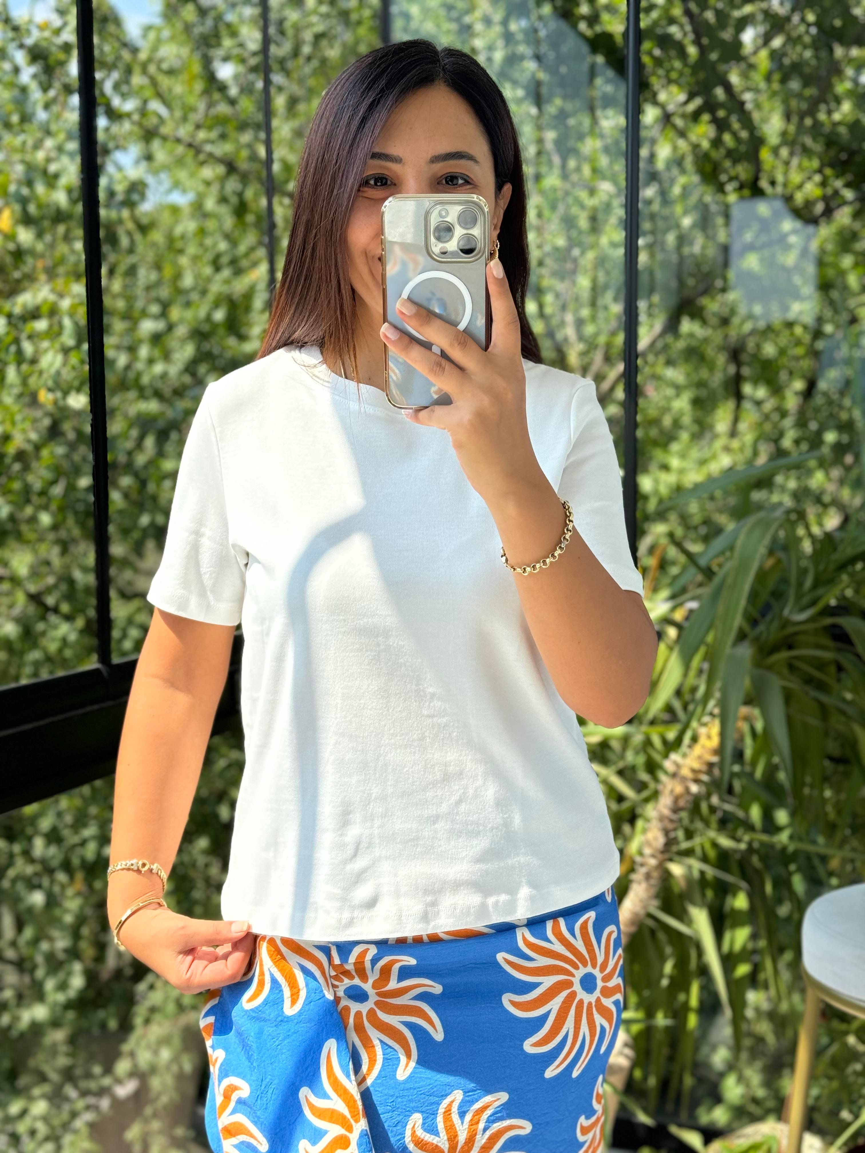 Dilvin Bisiklet Yaka Tişört Ekru