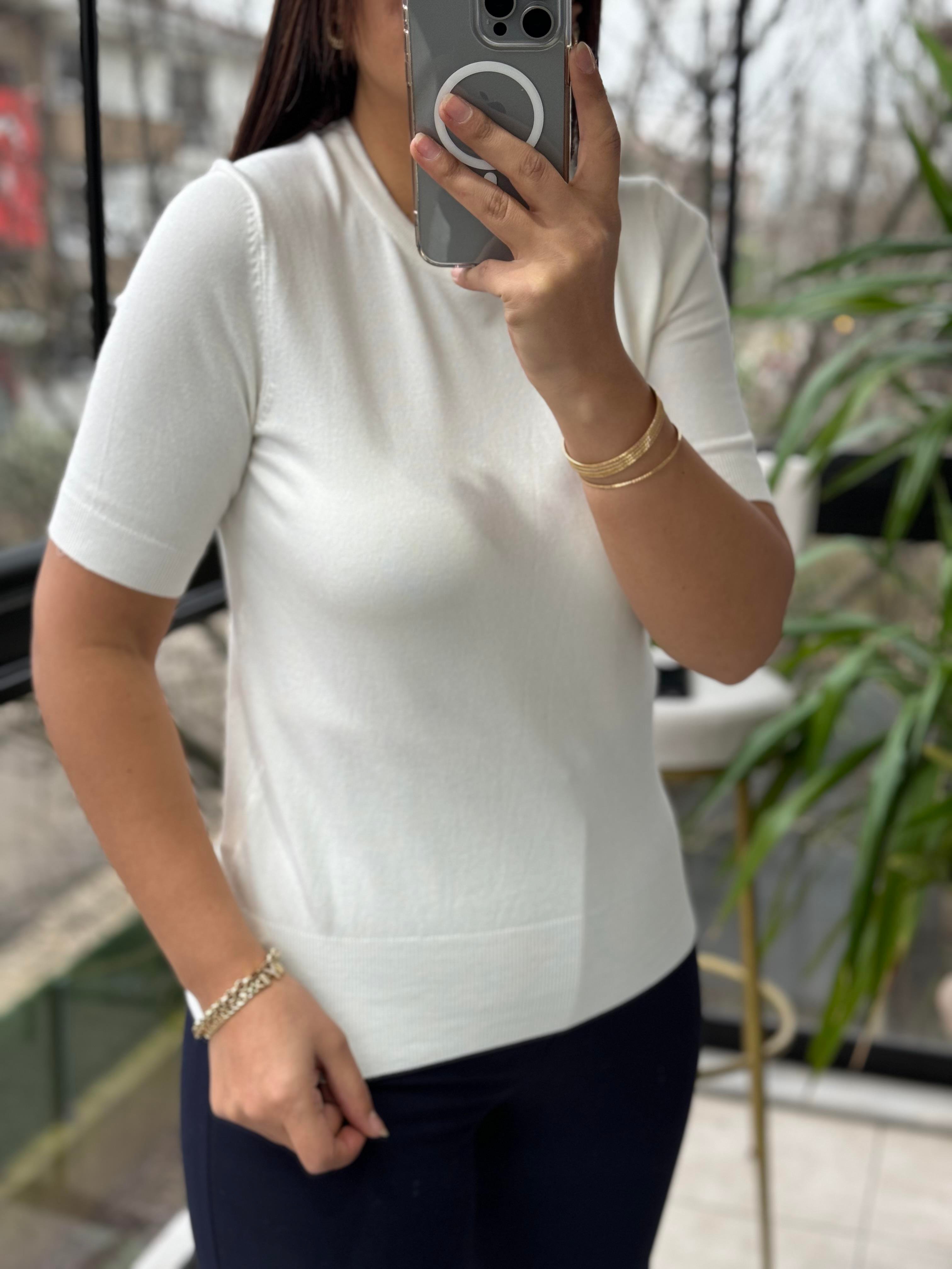 Dilvin Bisiklet Yaka Triko Beyaz