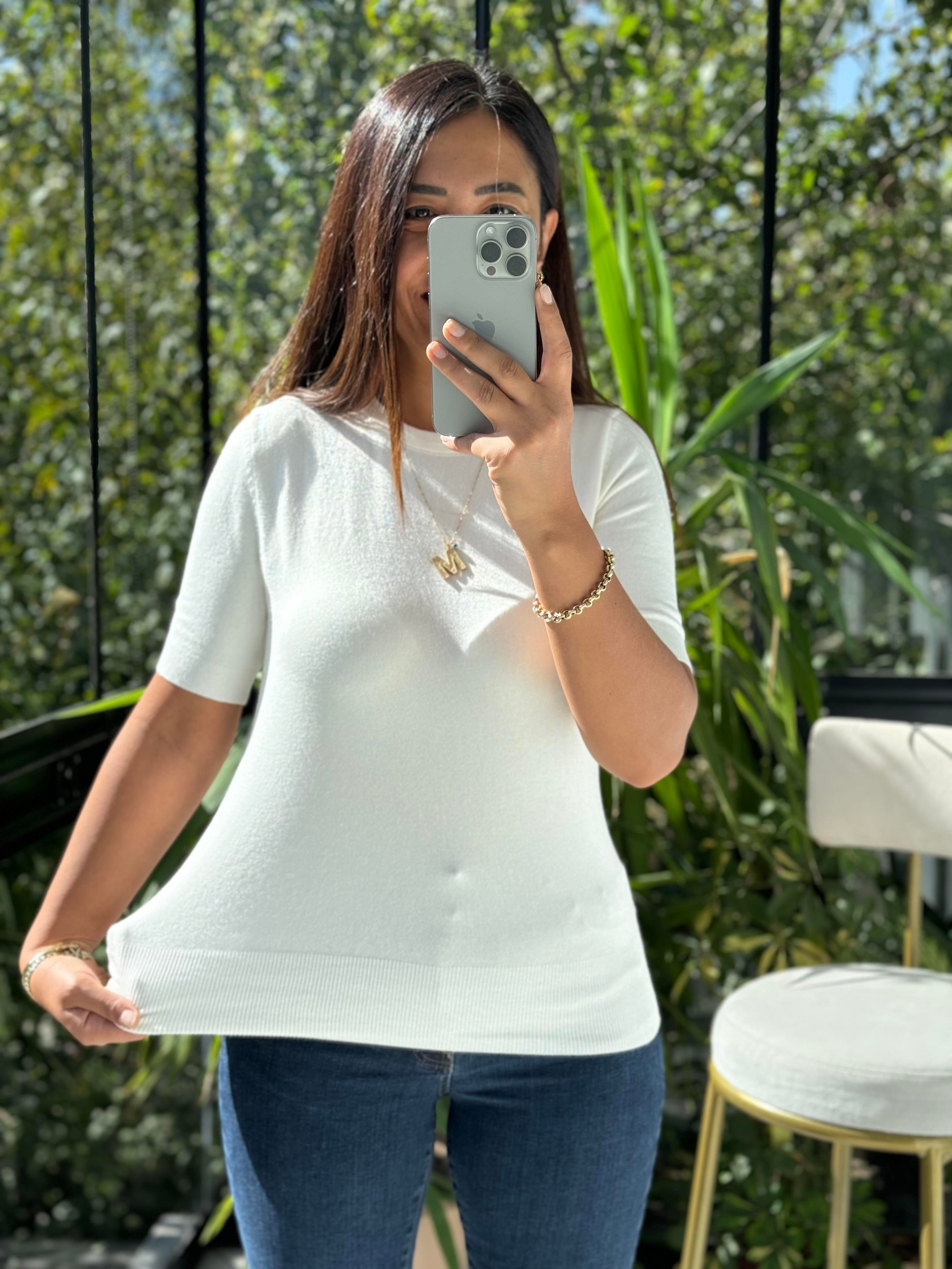 Dilvin Bisiklet Yaka Triko Beyaz