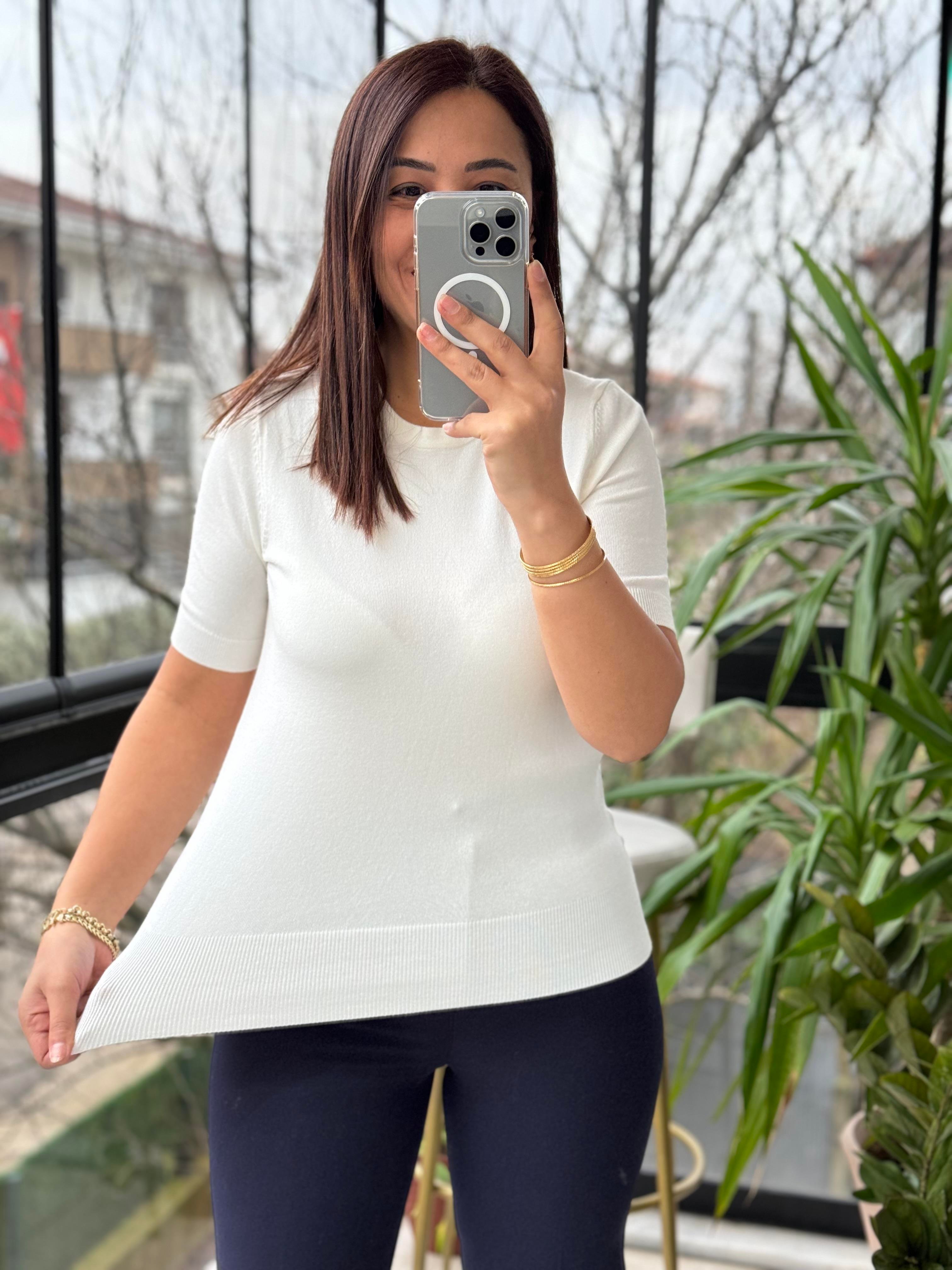 Dilvin Bisiklet Yaka Triko Beyaz