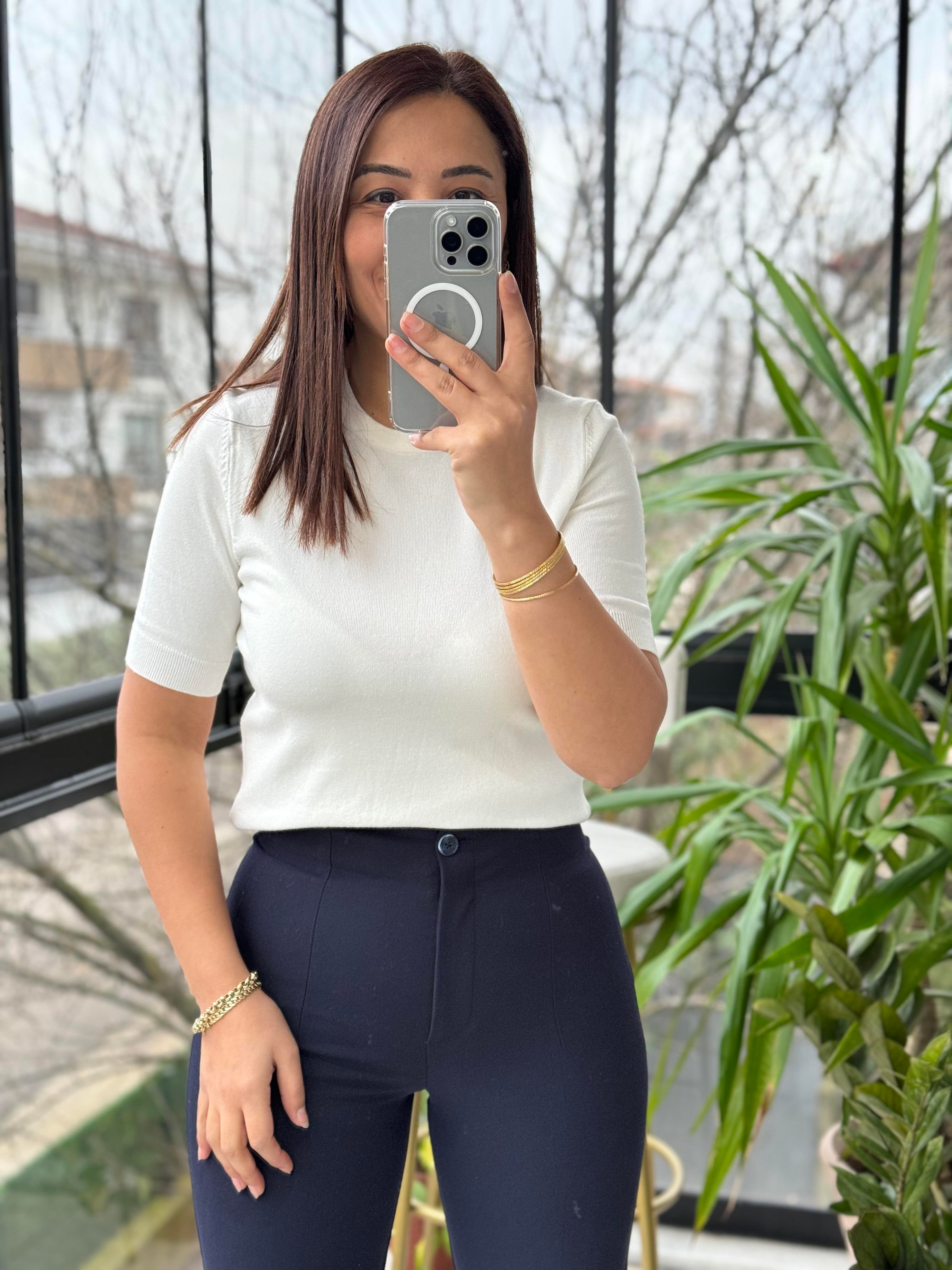 Dilvin Bisiklet Yaka Triko Beyaz