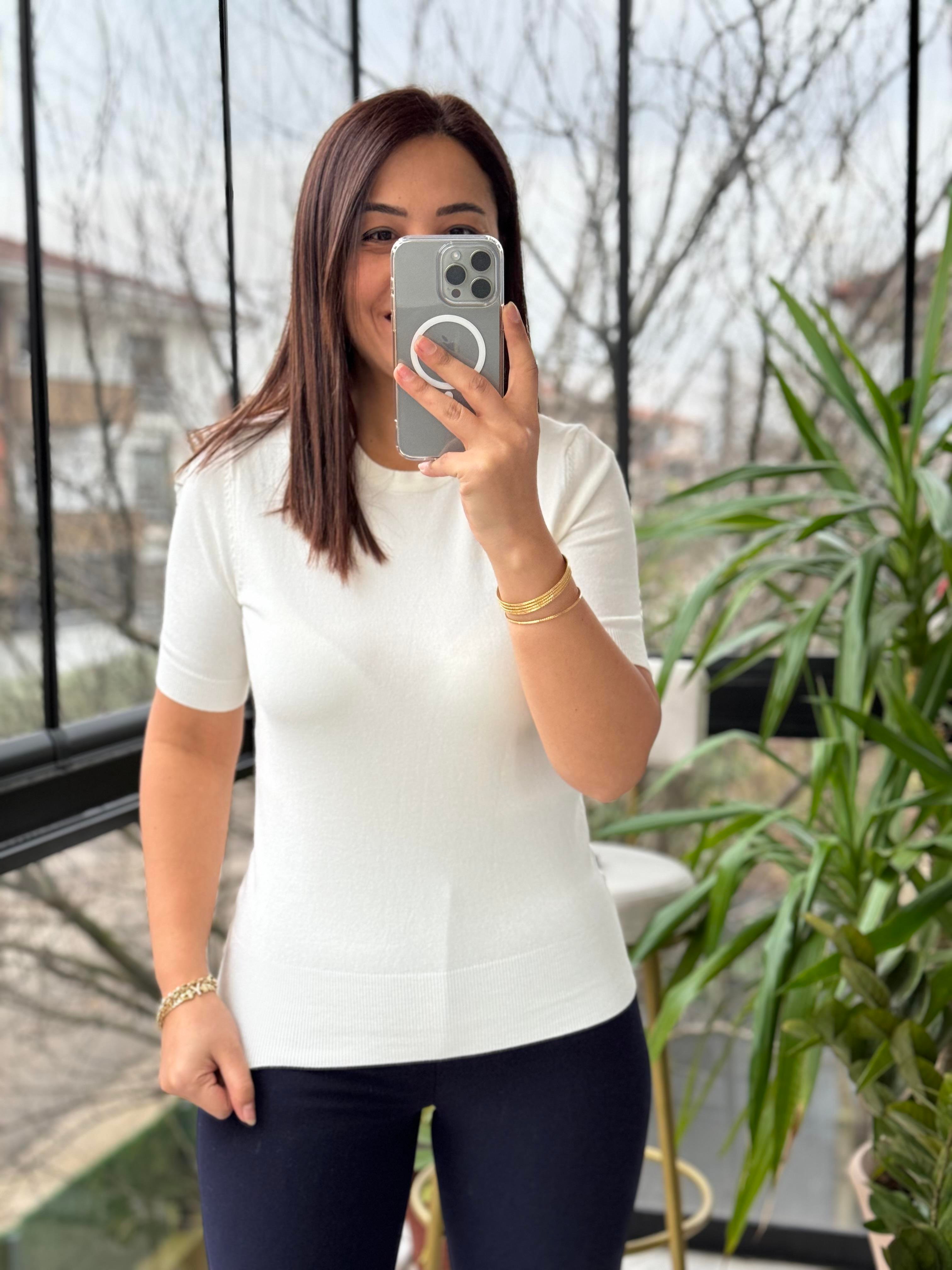 Dilvin Bisiklet Yaka Triko Beyaz