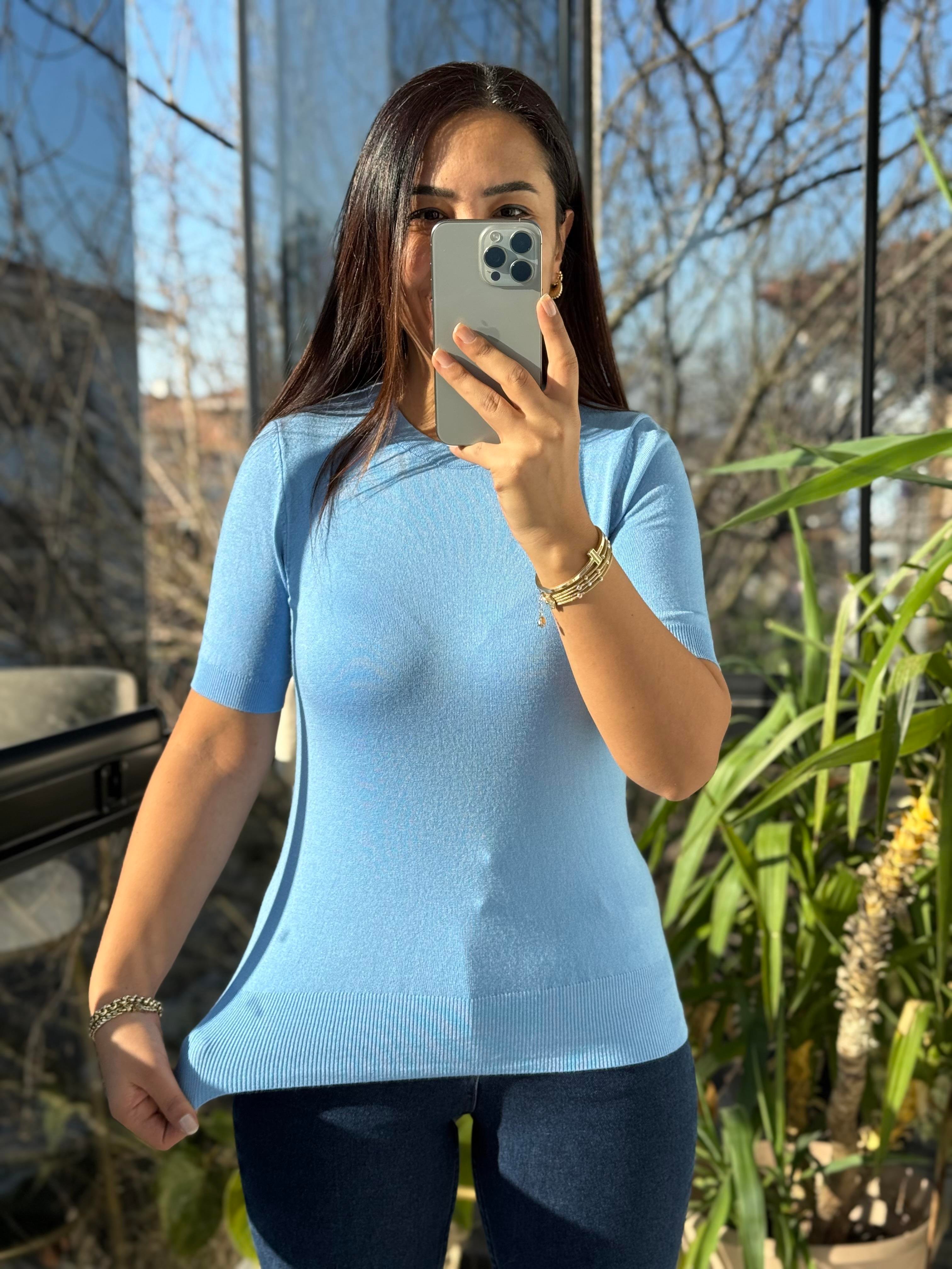 Dilvin Bisiklet Yaka Triko Mavi