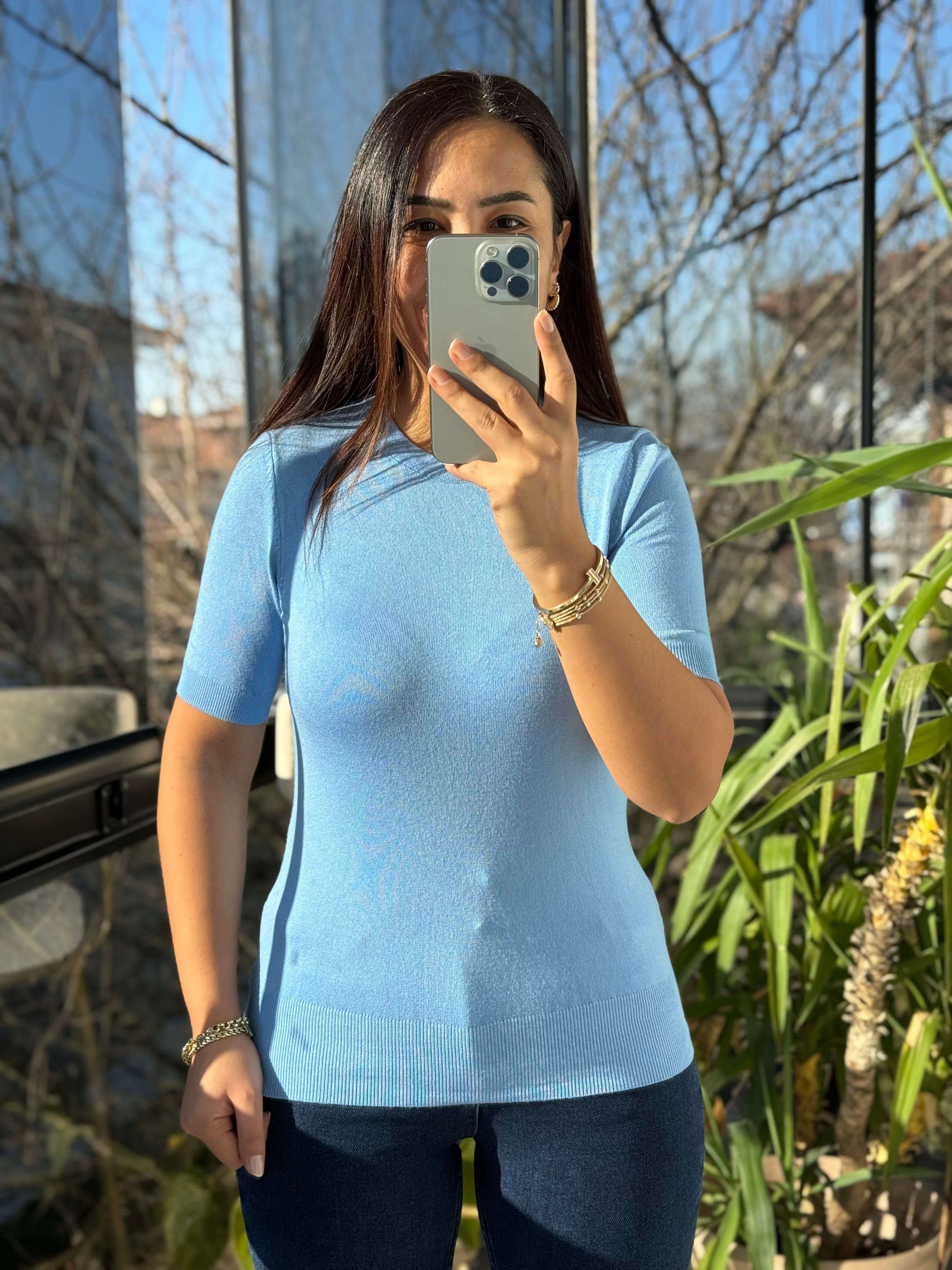 Dilvin Bisiklet Yaka Triko Mavi