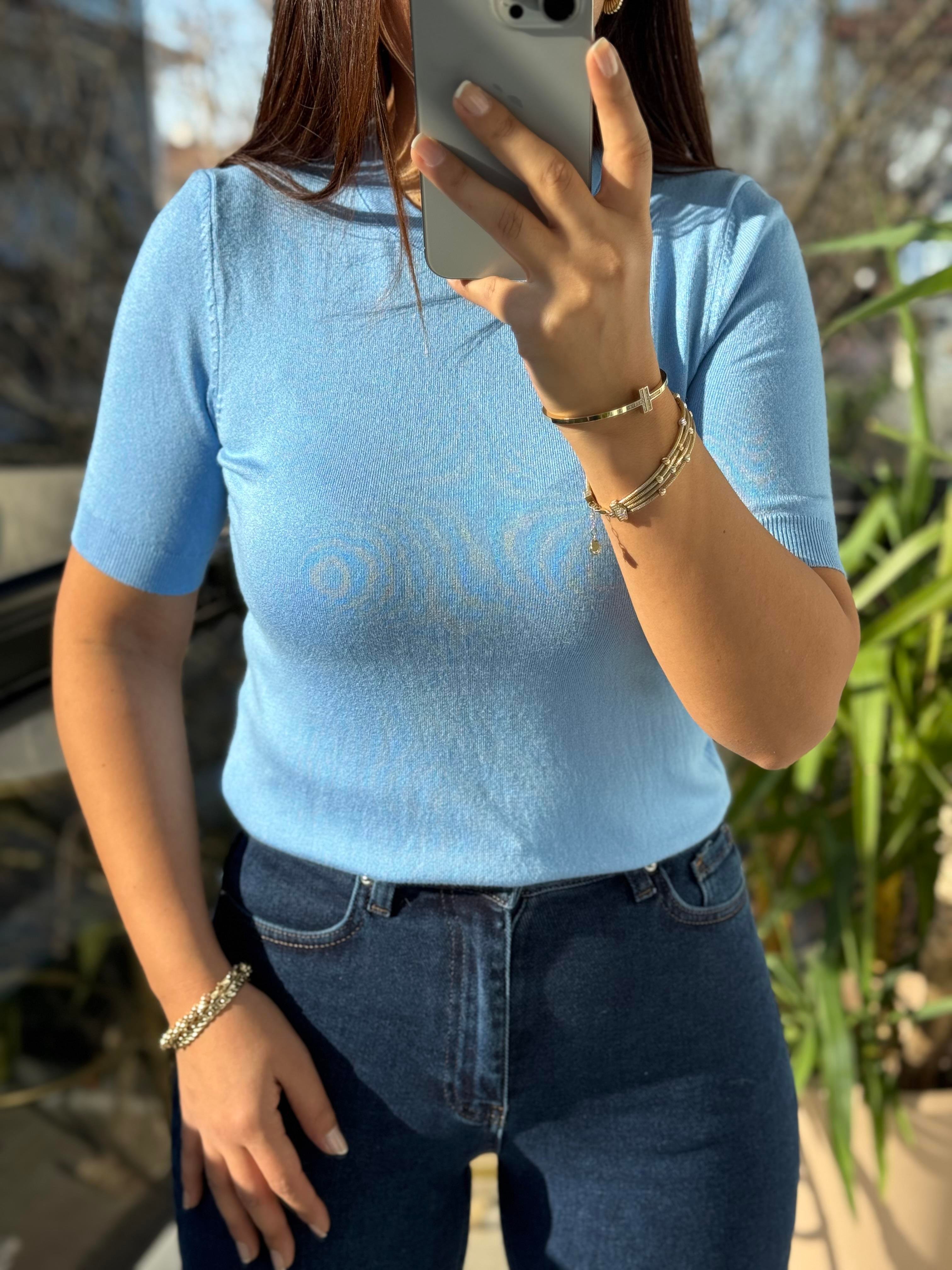 Dilvin Bisiklet Yaka Triko Mavi