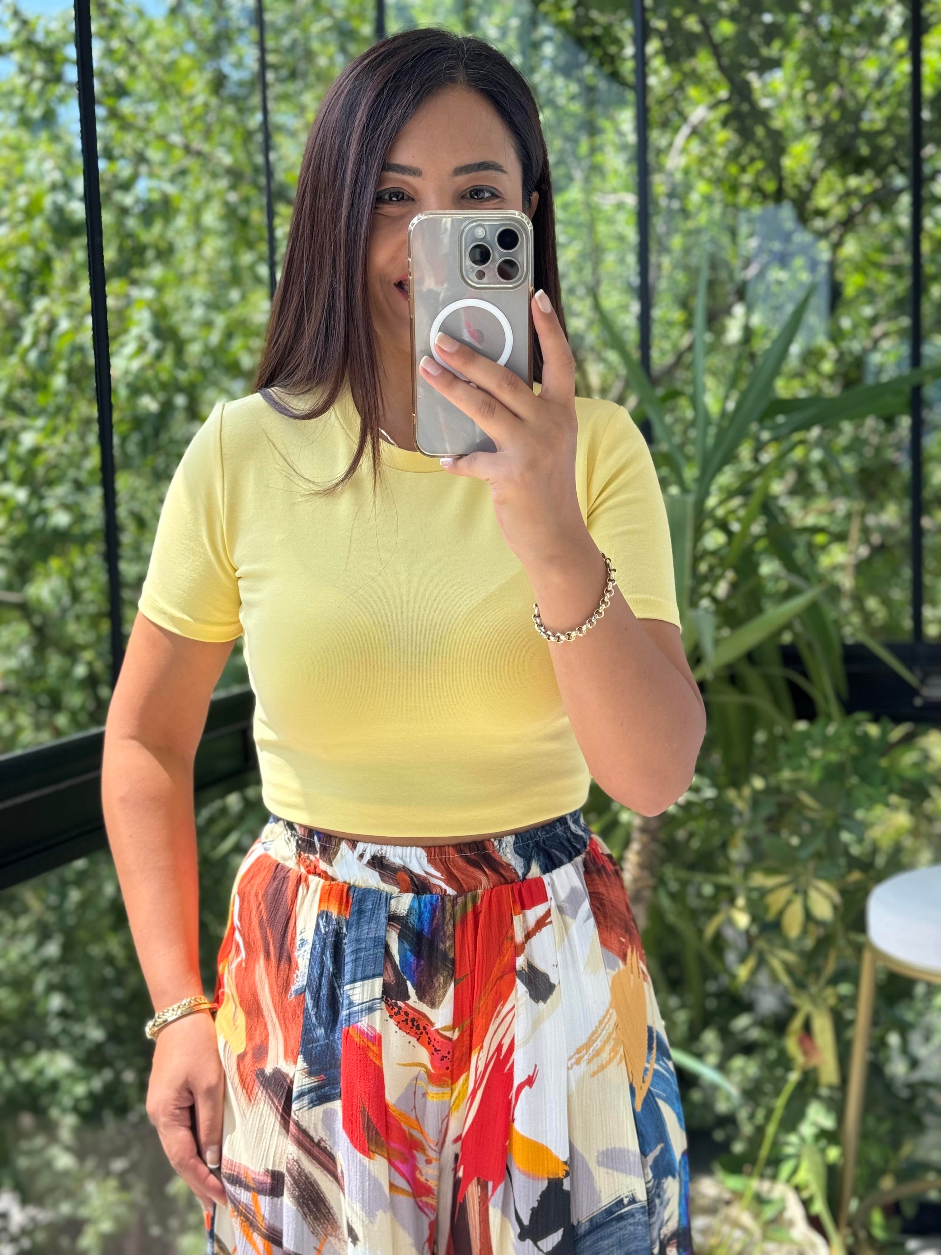 Dilvin Crop Tişört Sarı