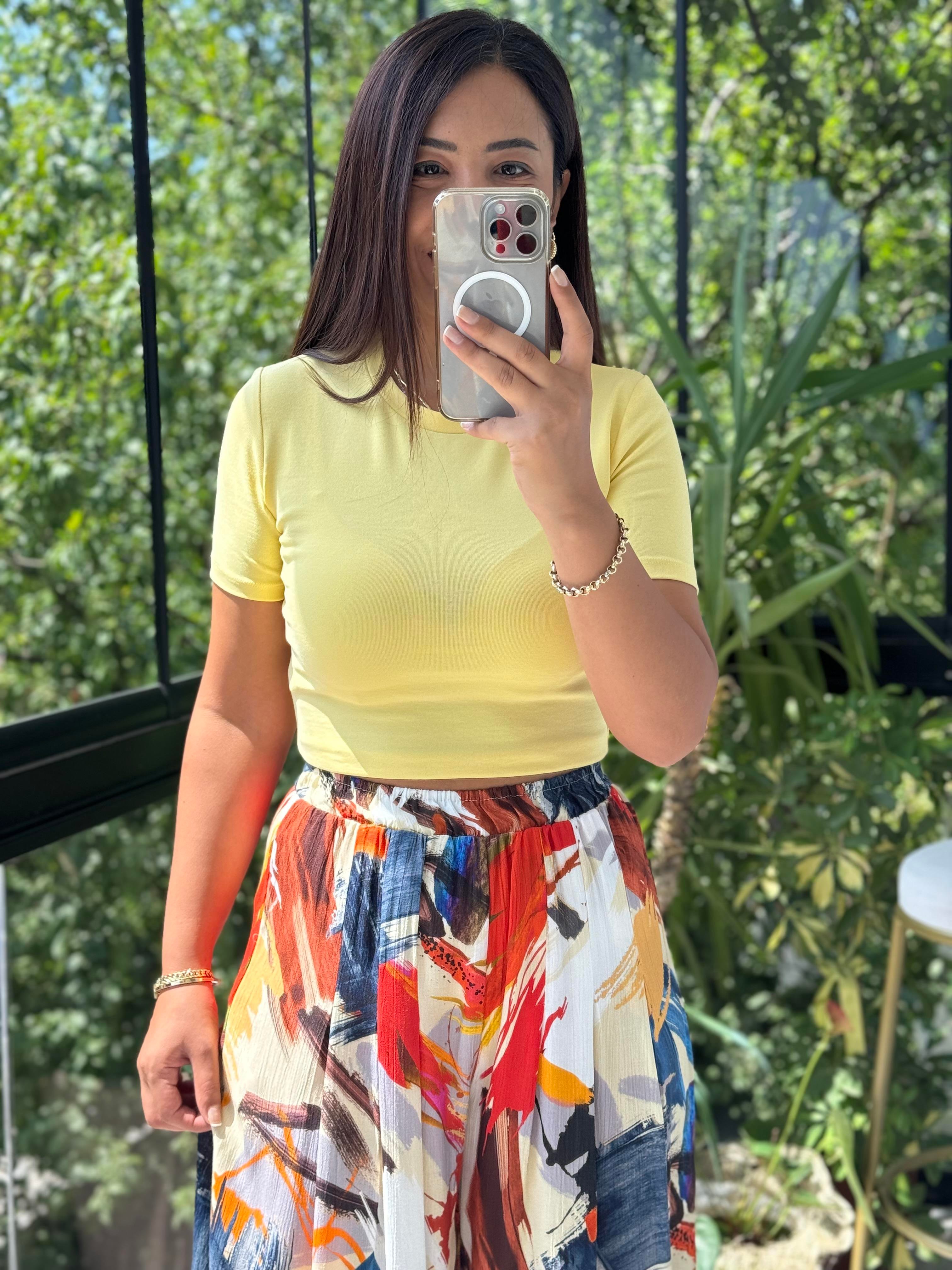 Dilvin Crop Tişört Sarı