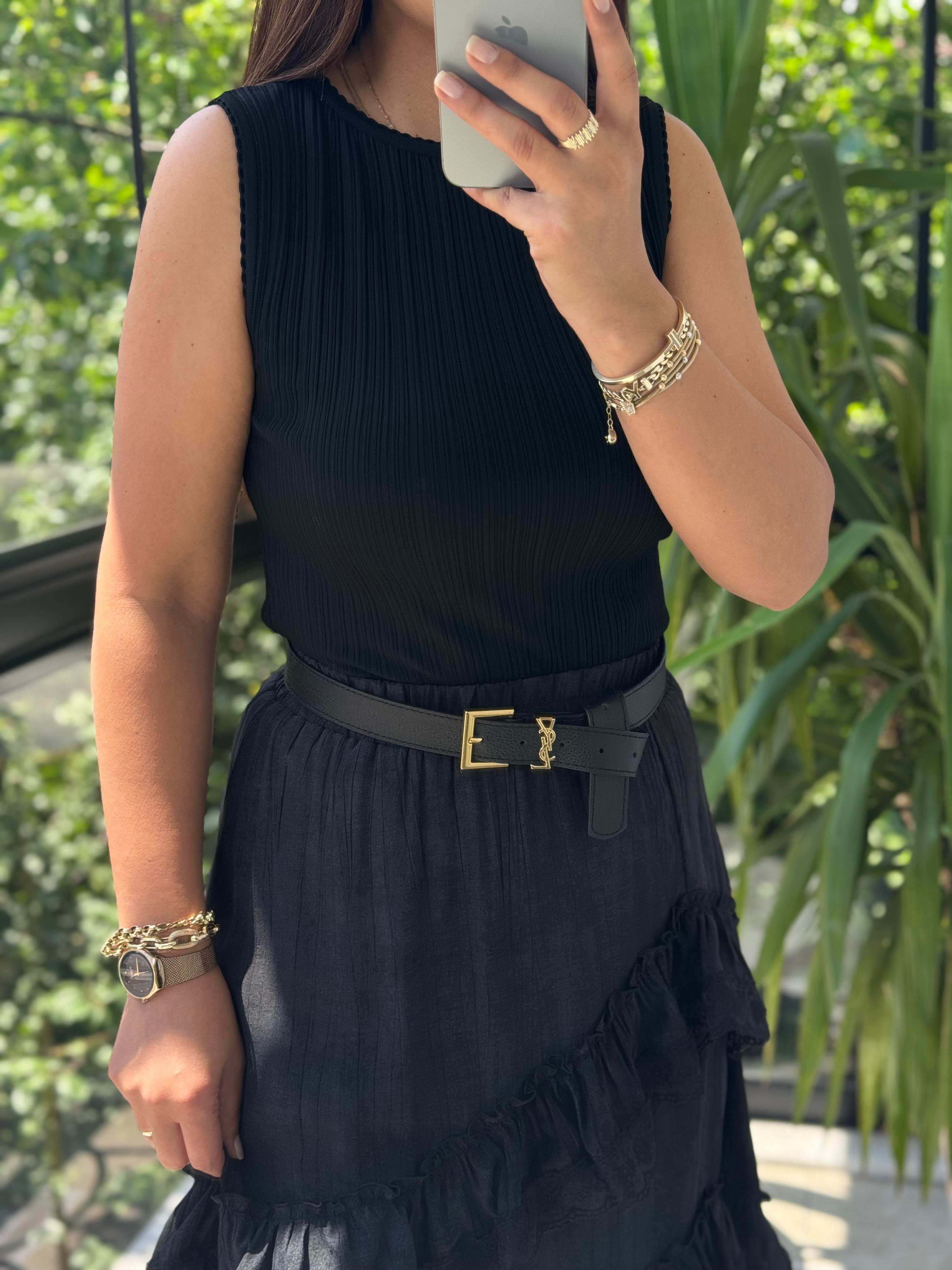 Dilvin Kayık Yaka Fitilli İnce Triko Bluz Siyah