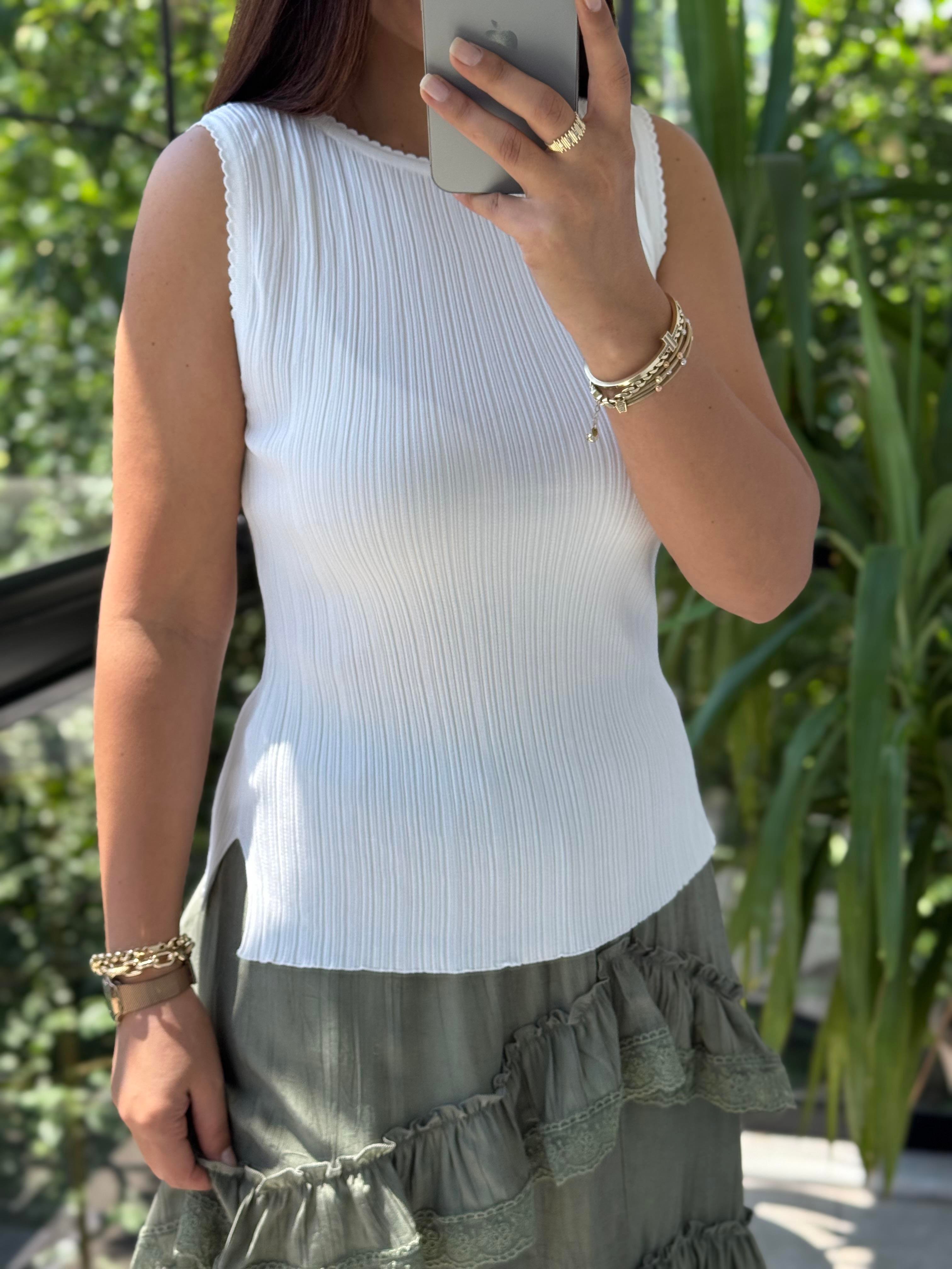 Dilvin Kayık Yaka Fitilli İnce Triko Bluz Ekru