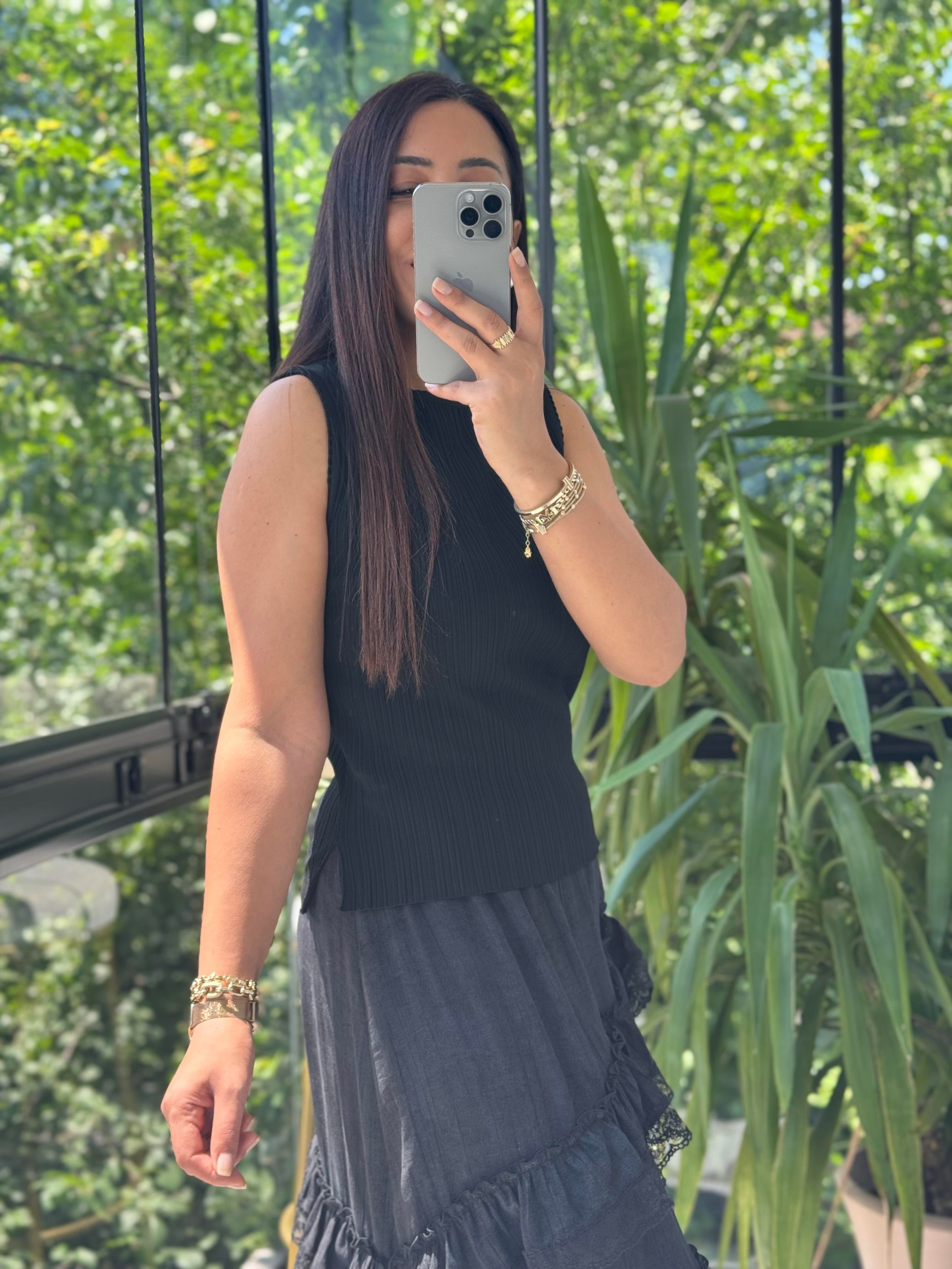 Dilvin Kayık Yaka Fitilli İnce Triko Bluz Siyah