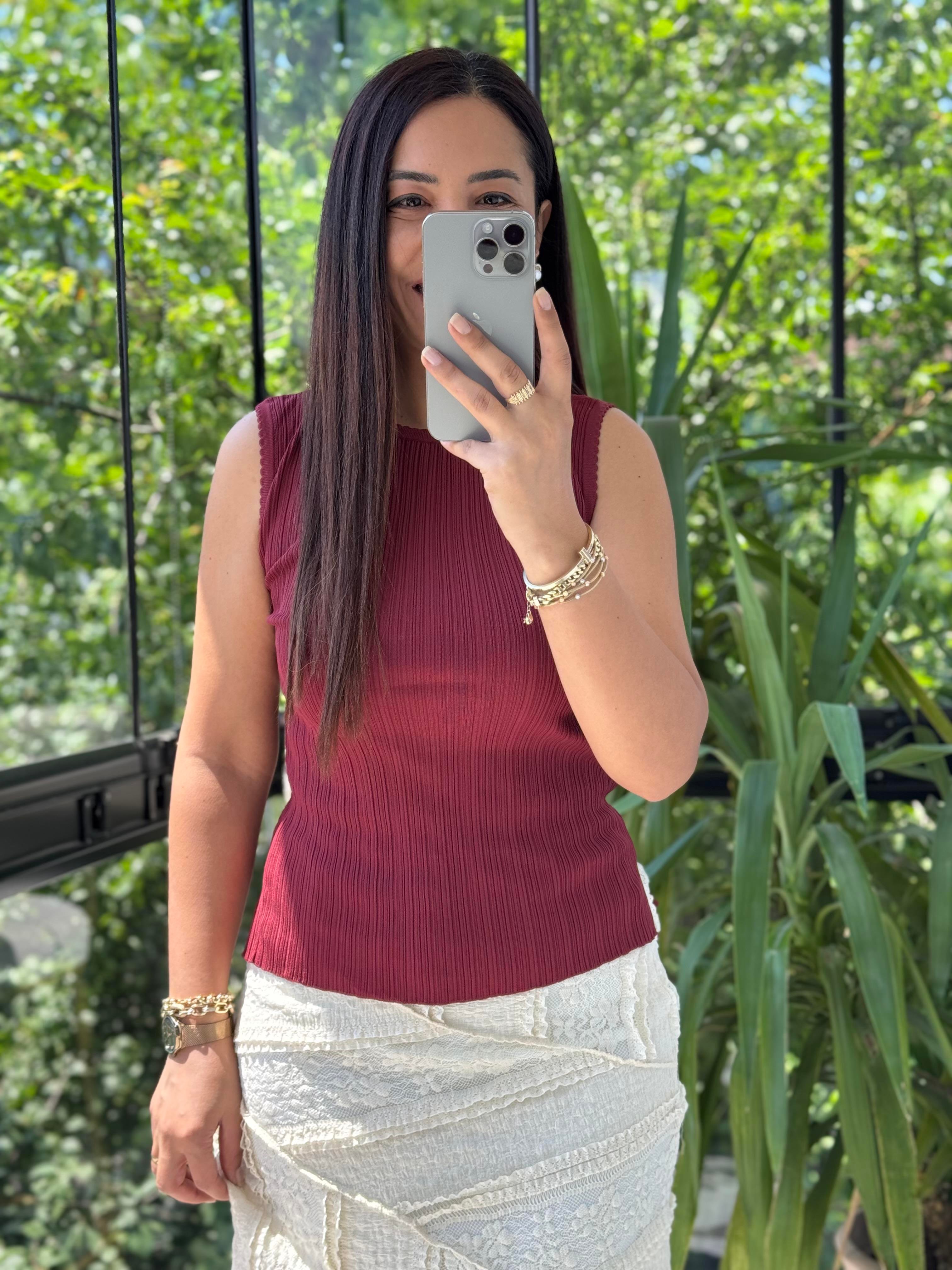 Dilvin Kayık Yaka Fitilli İnce Triko Bluz Bordo