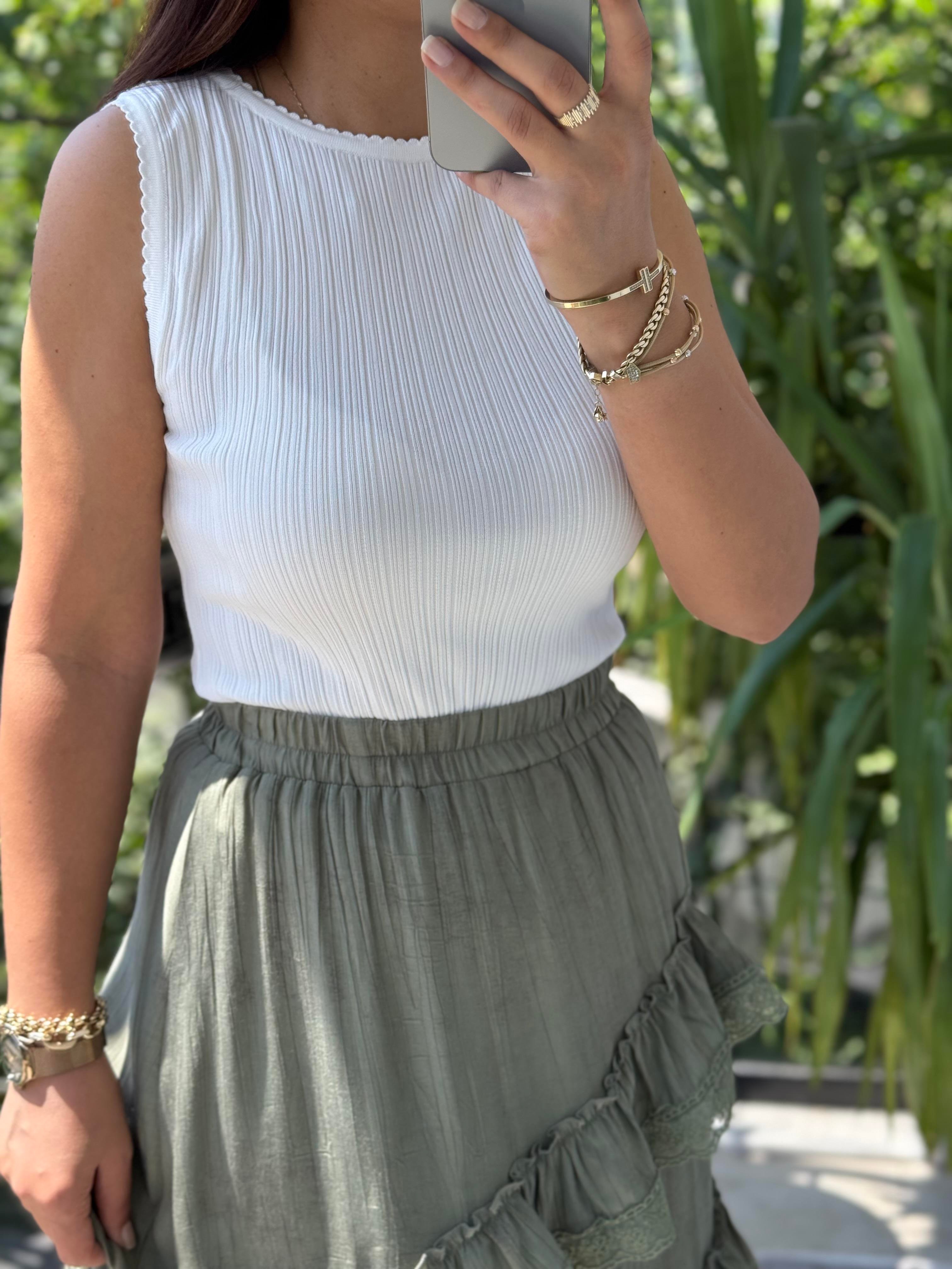 Dilvin Kayık Yaka Fitilli İnce Triko Bluz Ekru