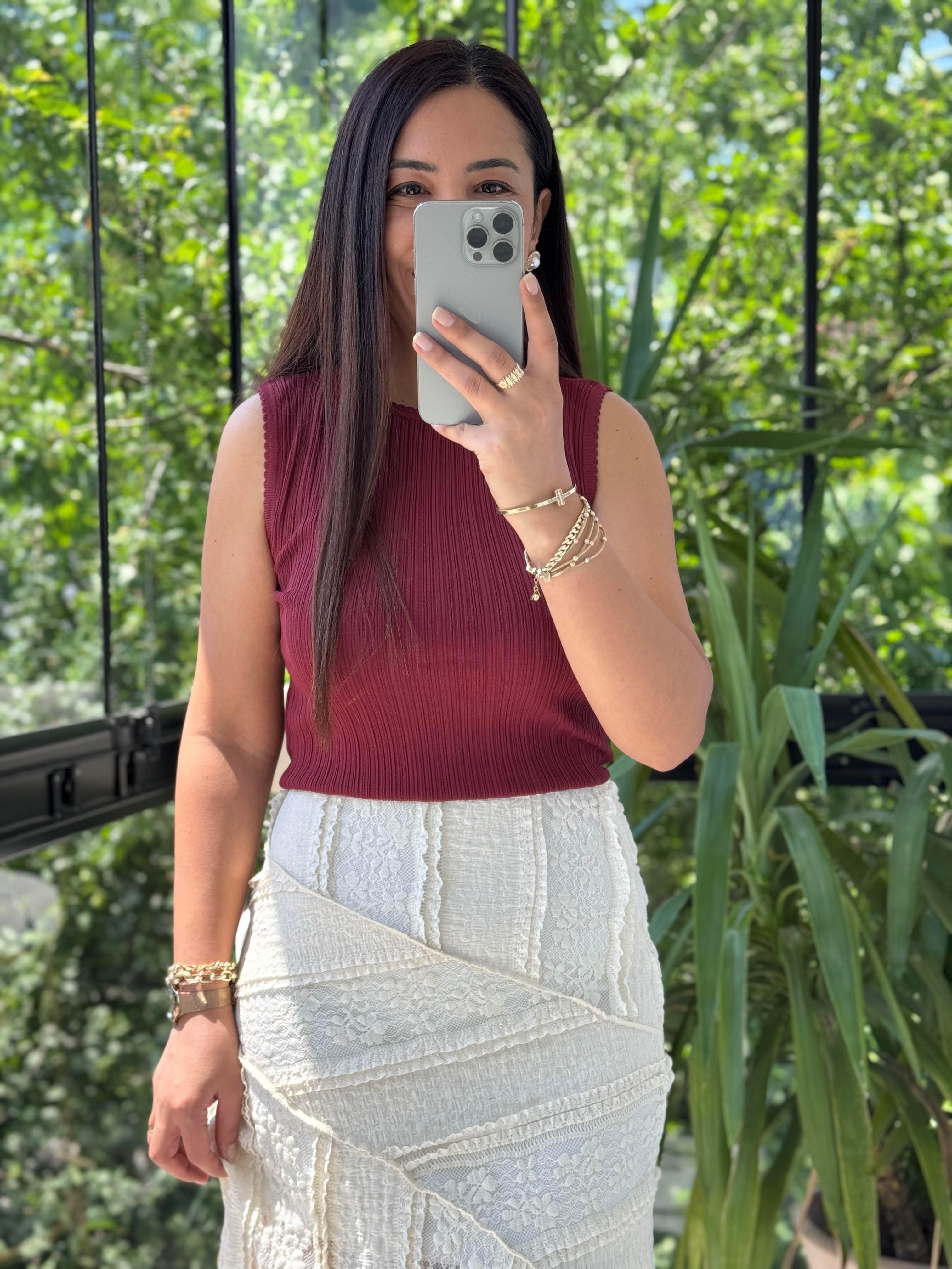 Dilvin Kayık Yaka Fitilli İnce Triko Bluz Bordo